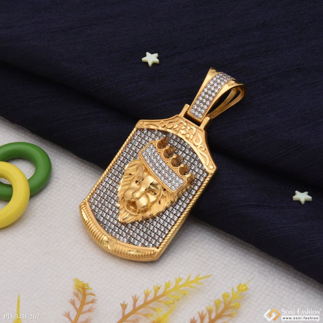 1 Gram Gold Plated Crown On Lion With Diamond Best Quality Pendant - Style B267 - Image 5