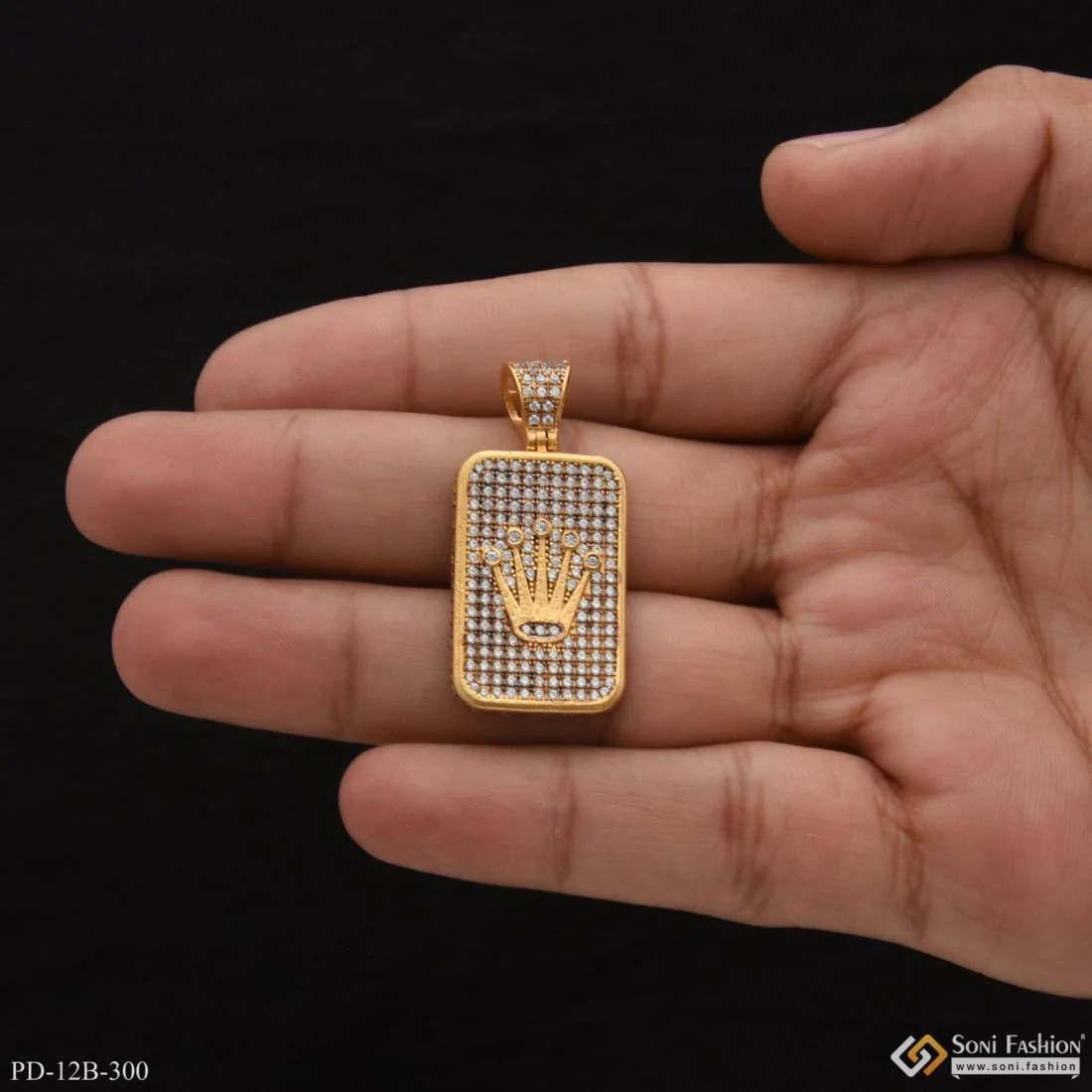 1 Gram Gold Plated Crown with Diamond Classic Design Superior Quality Pendant for Men - Style B300 - Image 2