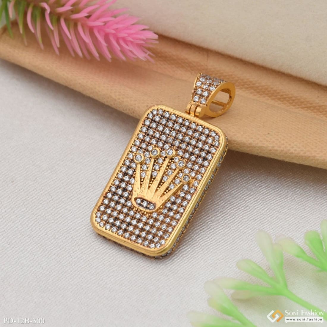 1 Gram Gold Plated Crown with Diamond Classic Design Superior Quality Pendant for Men - Style B300 - Image 3