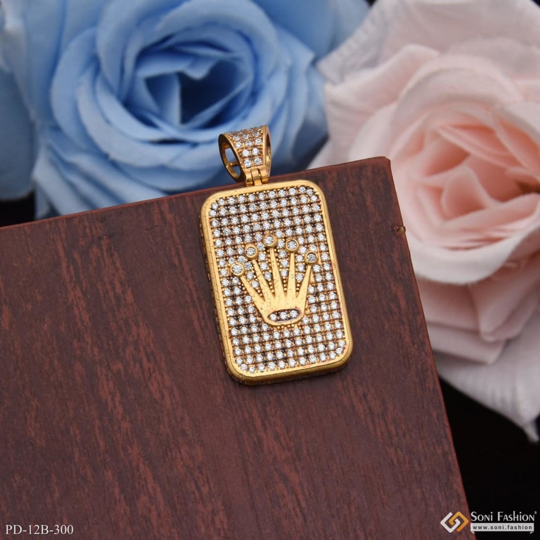 1 Gram Gold Plated Crown with Diamond Classic Design Superior Quality Pendant for Men - Style B300 - Image 5