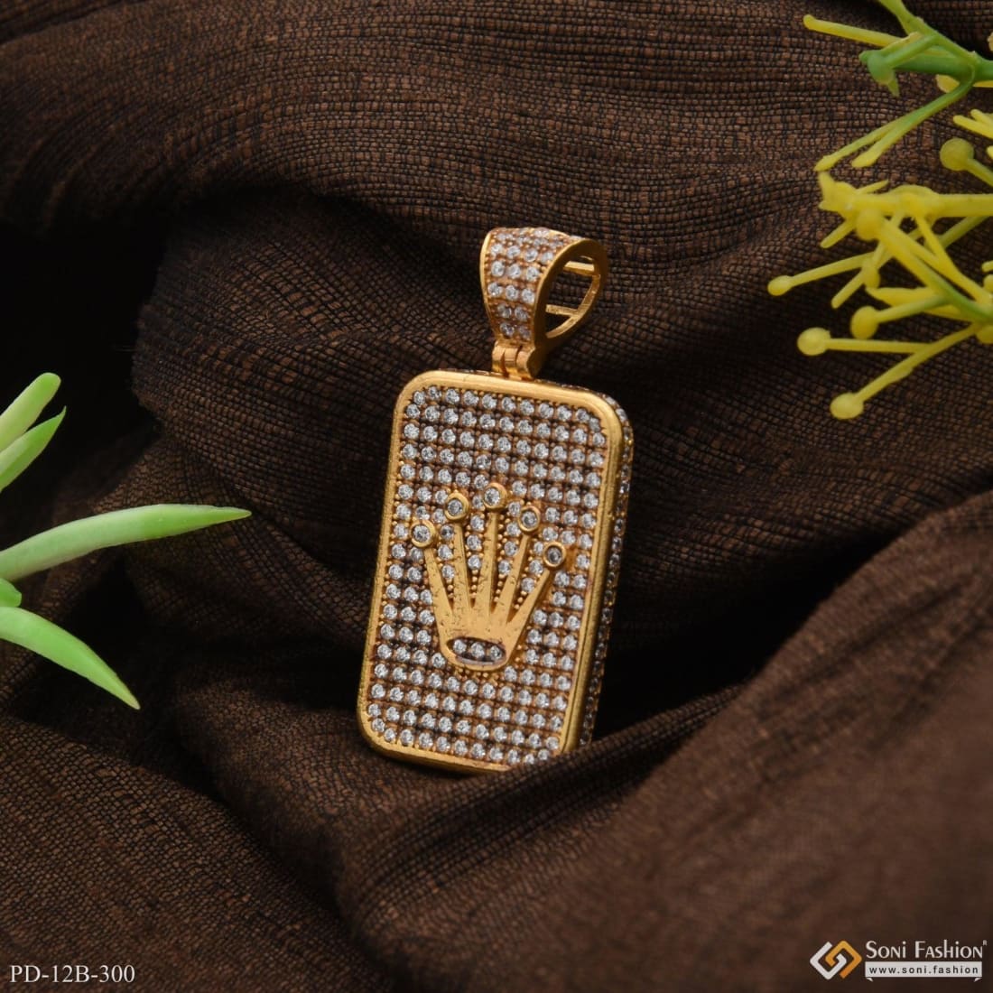1 Gram Gold Plated Crown with Diamond Classic Design Superior Quality Pendant for Men - Style B300 - Image 6