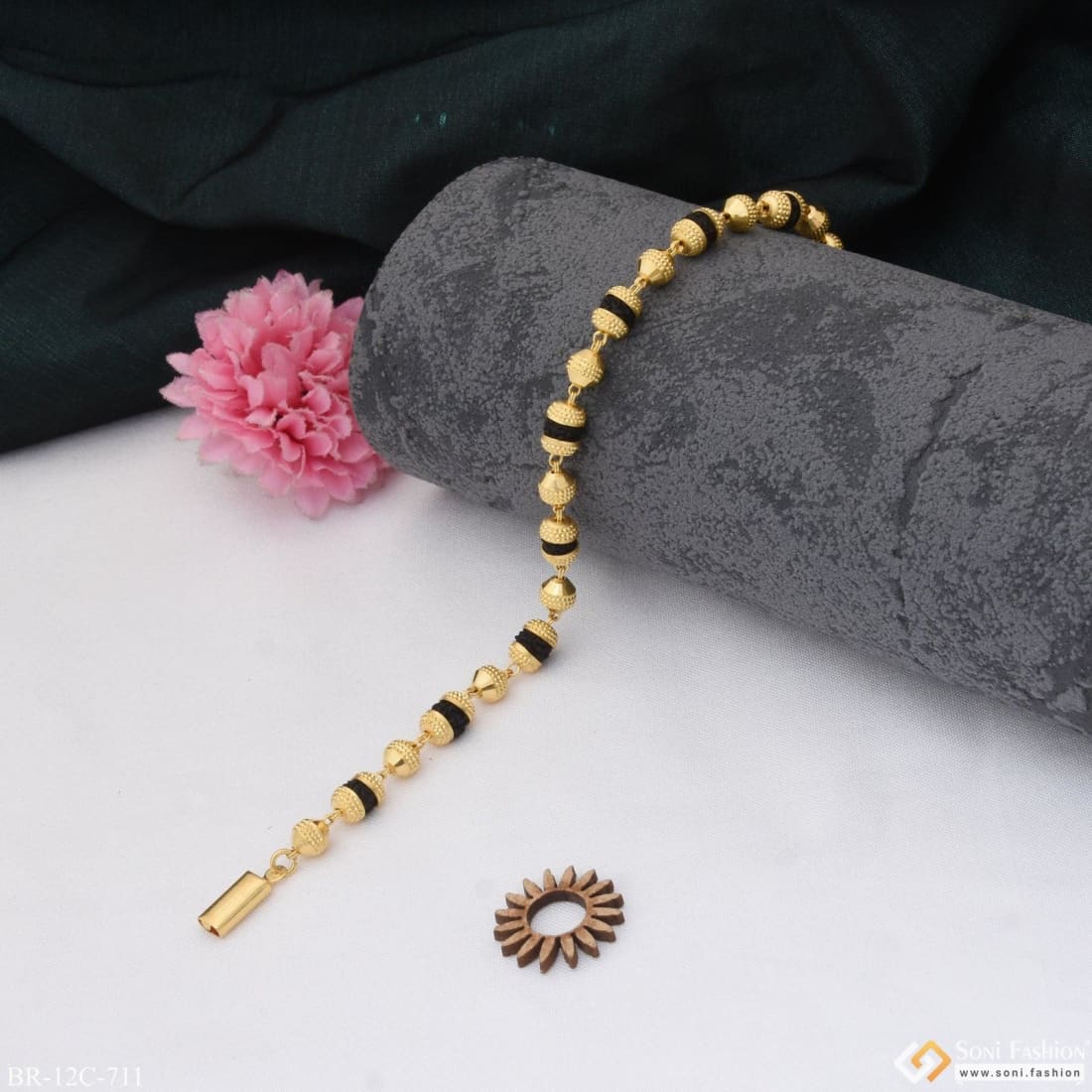 1 Gram Gold Plated Cute Design Best Quality Rudraksha Bracelet for Men - Style C711 - Image 3