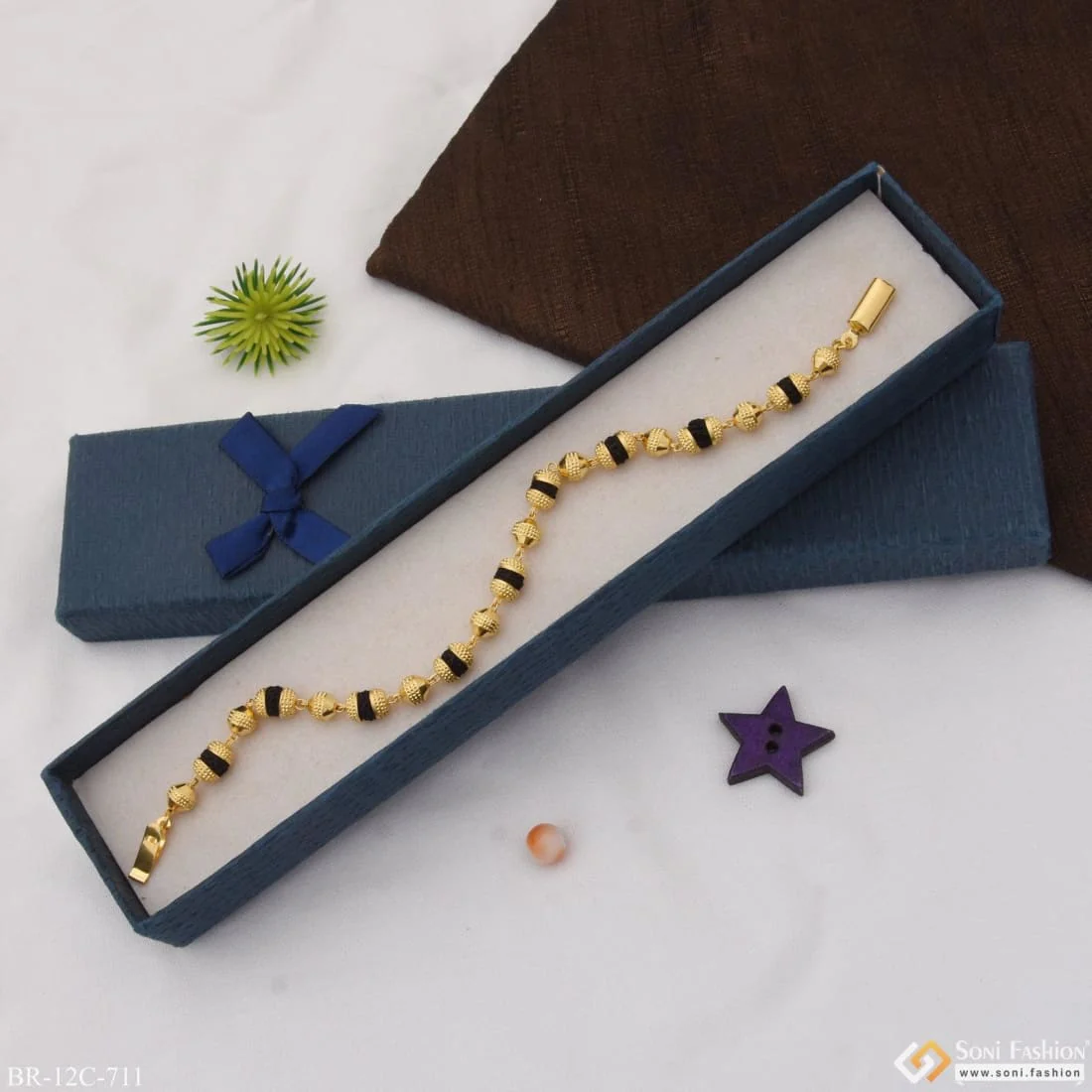 1 Gram Gold Plated Cute Design Best Quality Rudraksha Bracelet for Men - Style C711 - Image 4
