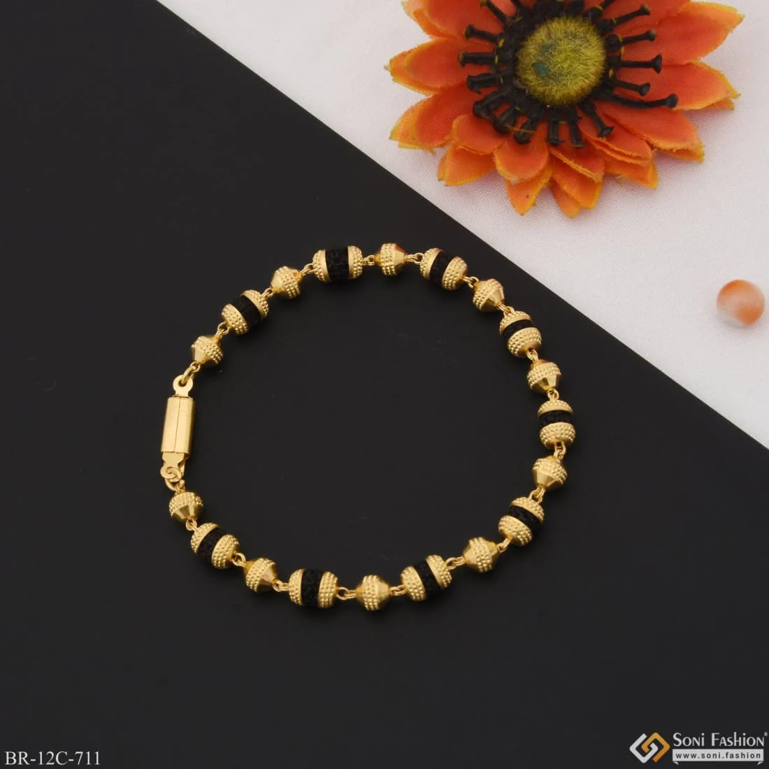 1 Gram Gold Plated Cute Design Best Quality Rudraksha Bracelet for Men - Style C711 - Image 5