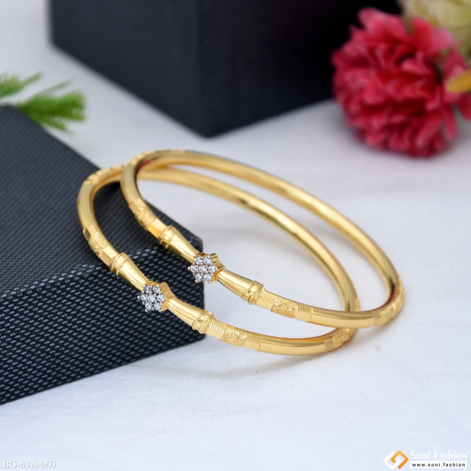1 Gram Gold Plated Dazzling Design Bangles for Ladies - Style A060 - Image 2