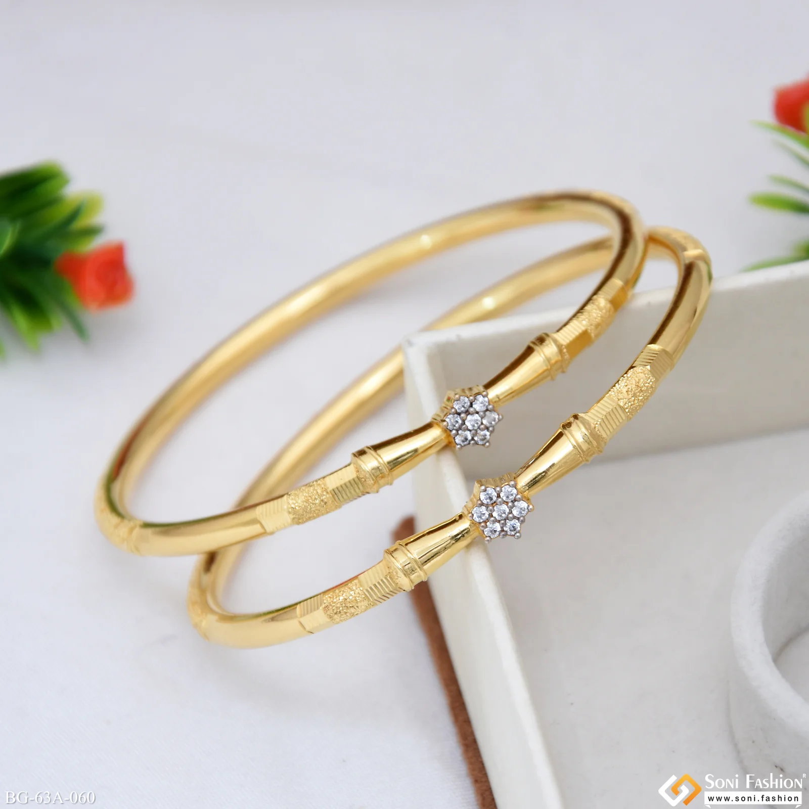 1 Gram Gold Plated Dazzling Design Bangles for Ladies - Style A060 - Image 3