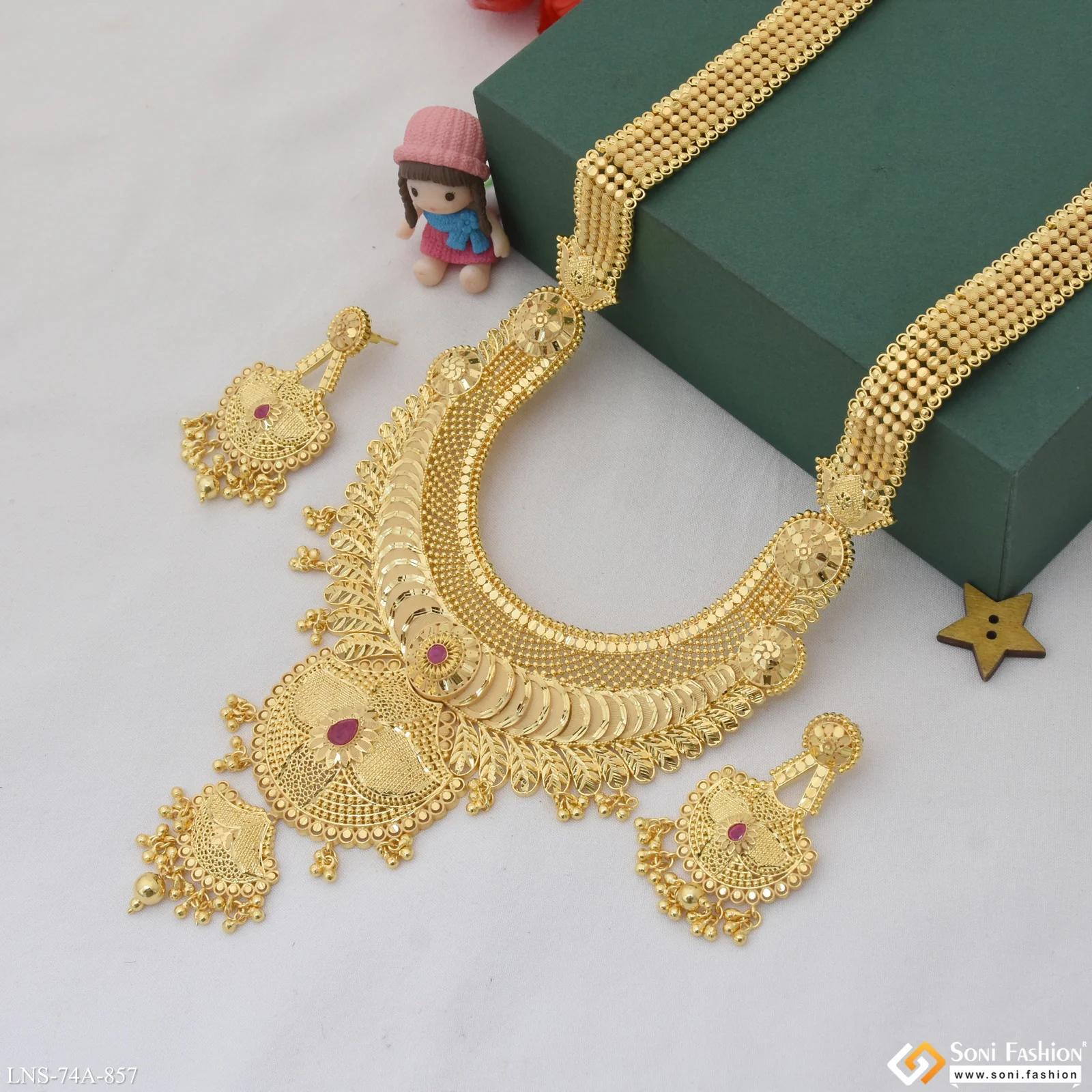 1 Gram Gold Plated Decorative Design Necklace Set for Women - Style A857 - Image 5