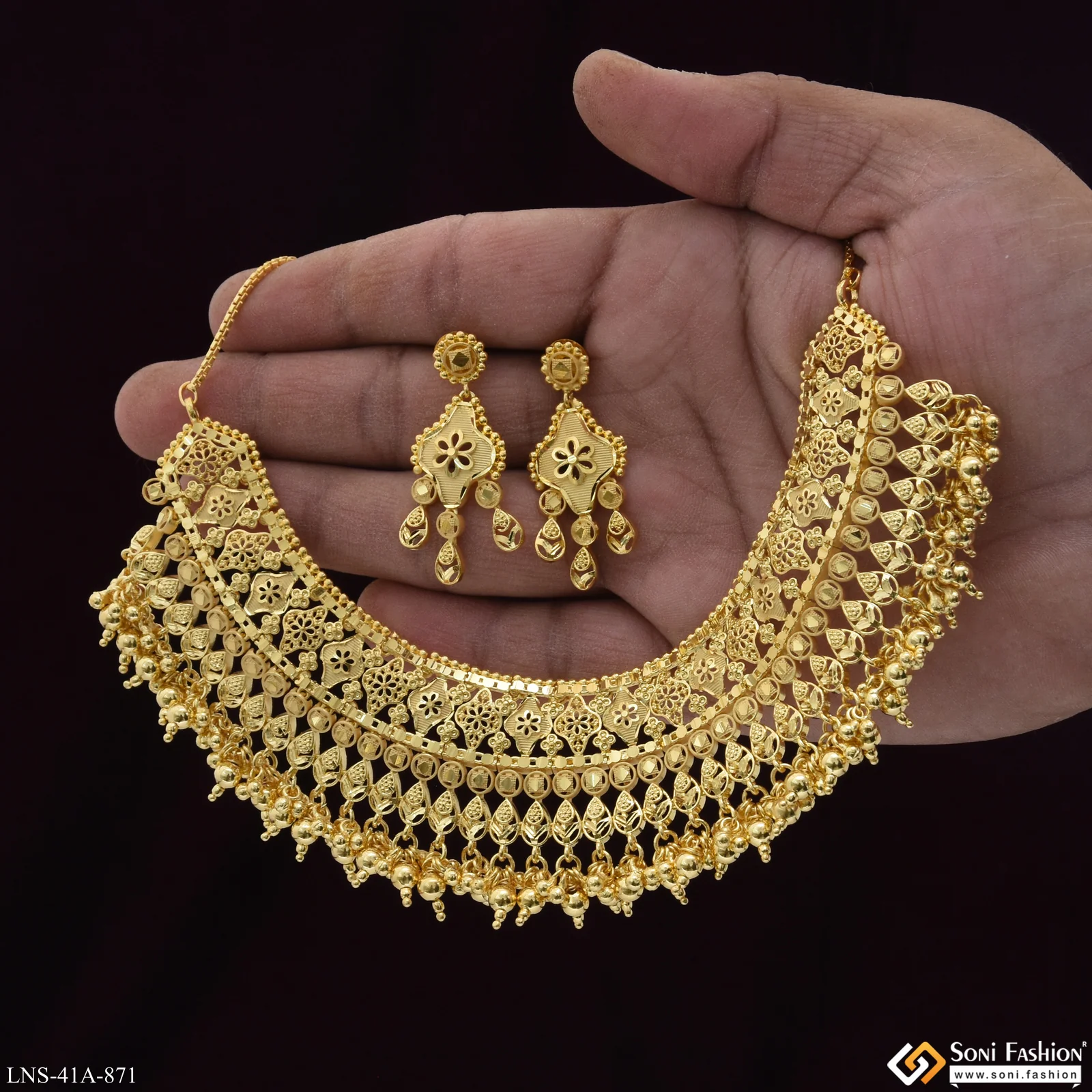 1 Gram Gold Plated Decorative Design Necklace Set for Women - Style A871 - Image 3