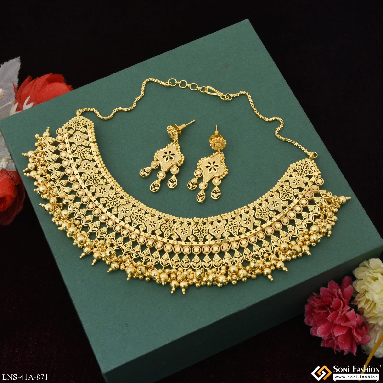 1 Gram Gold Plated Decorative Design Necklace Set for Women - Style A871 - Image 4