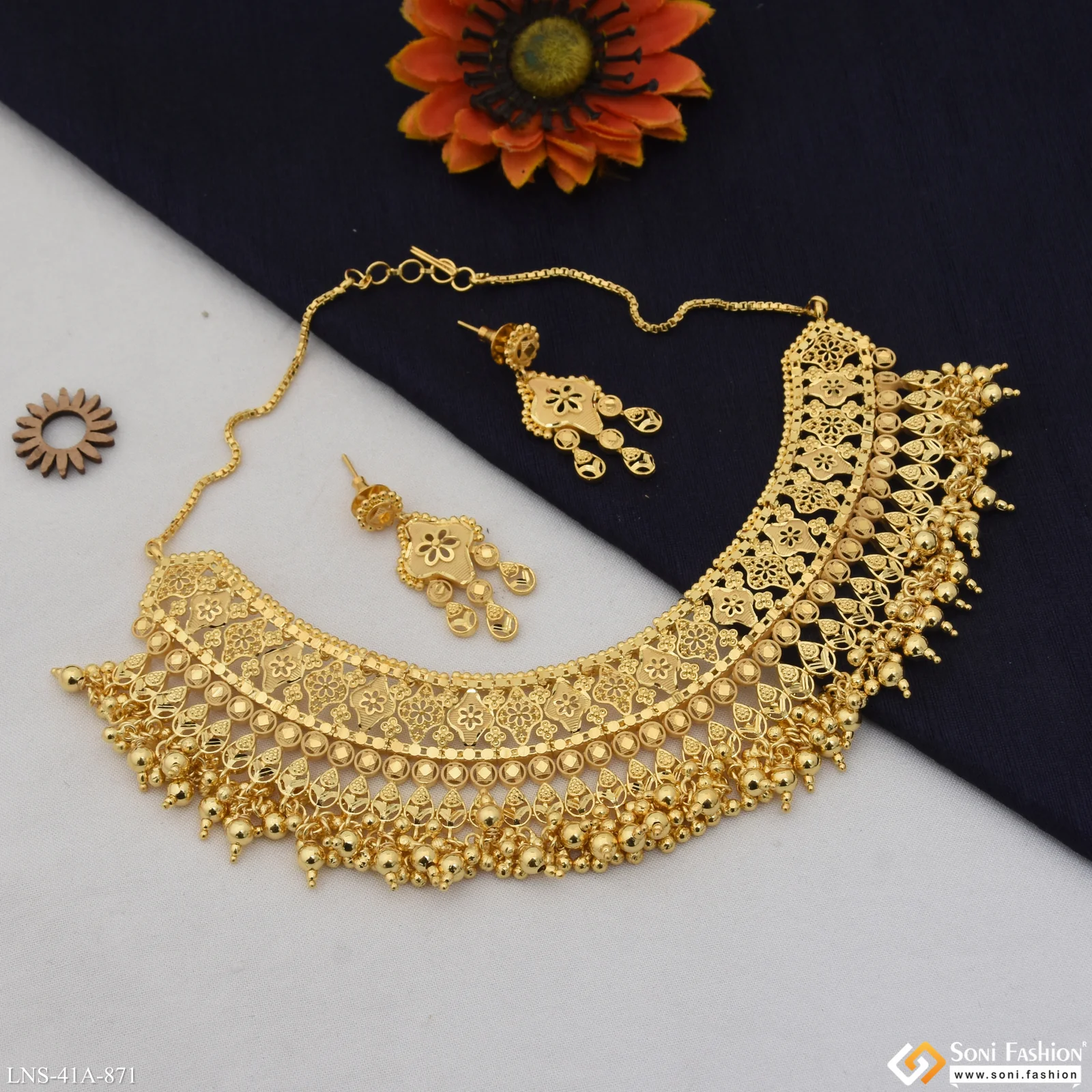 1 Gram Gold Plated Decorative Design Necklace Set for Women - Style A871 - Image 5