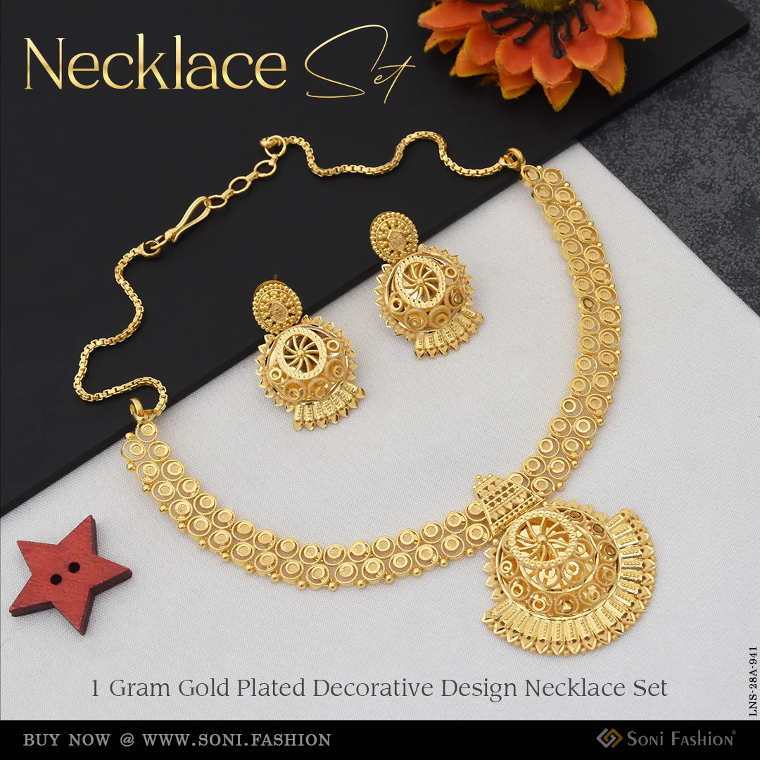 1 Gram Gold Plated Decorative Design Necklace Set for Women - Style A941