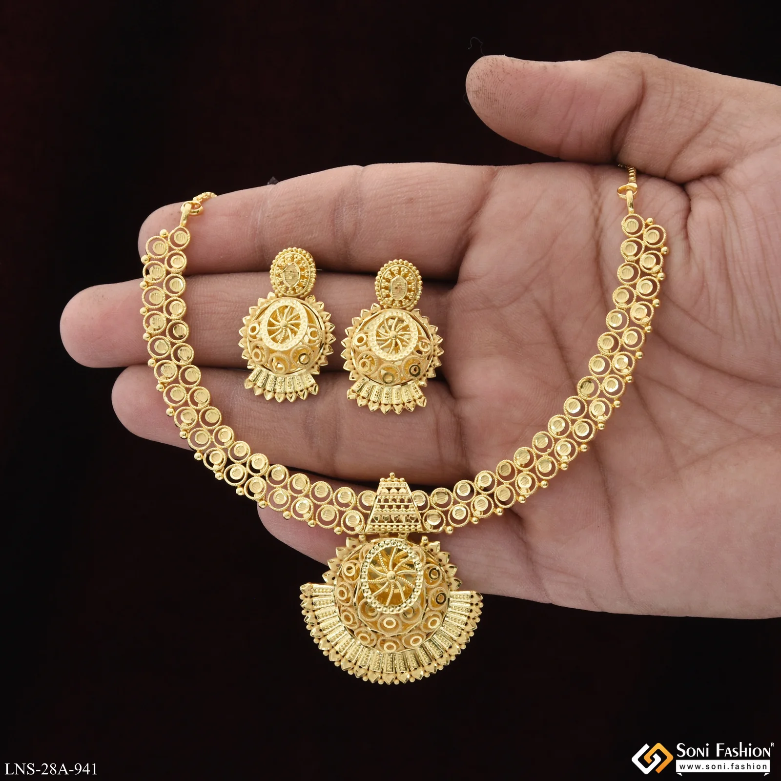 1 Gram Gold Plated Decorative Design Necklace Set for Women - Style A941 - Image 3