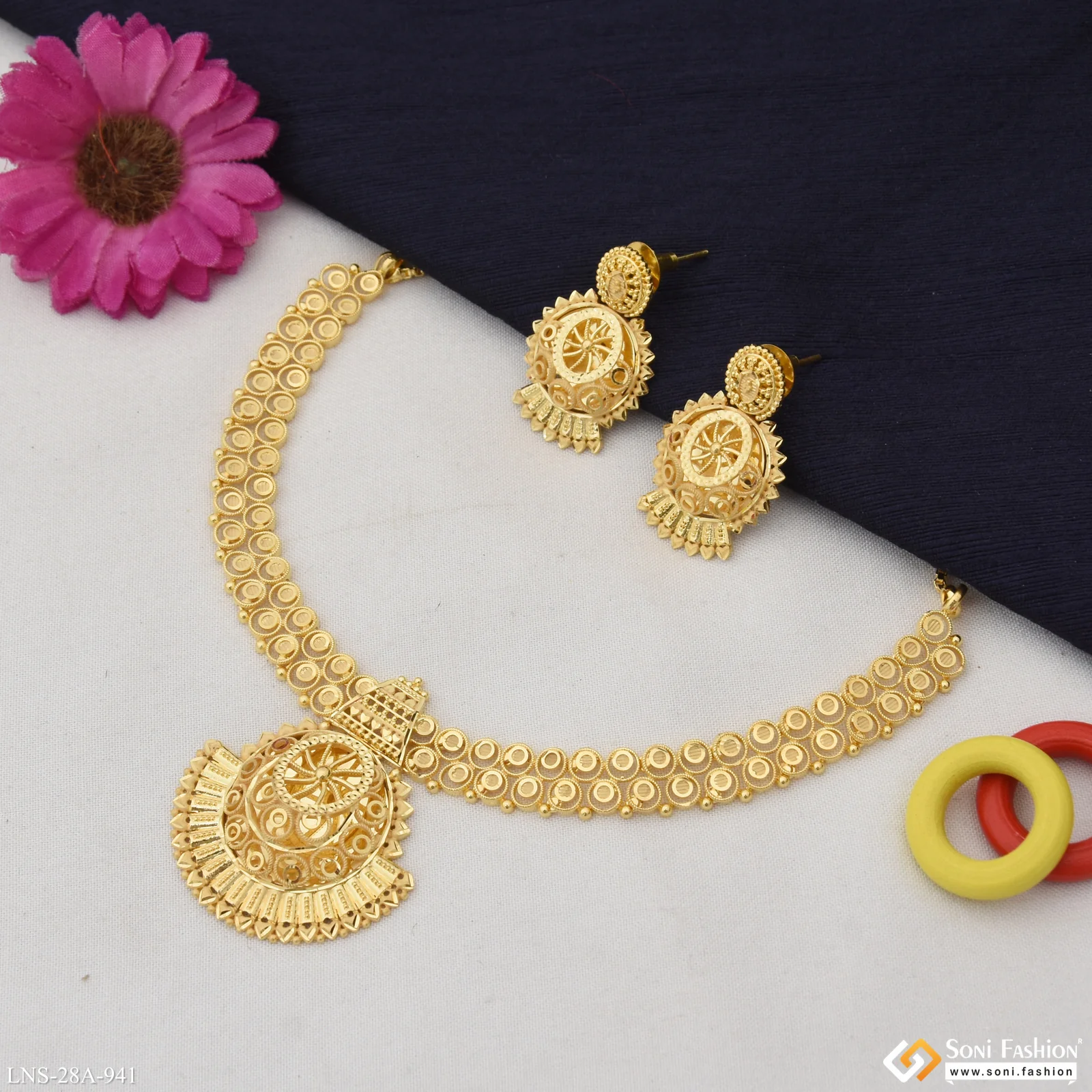 1 Gram Gold Plated Decorative Design Necklace Set for Women - Style A941 - Image 4