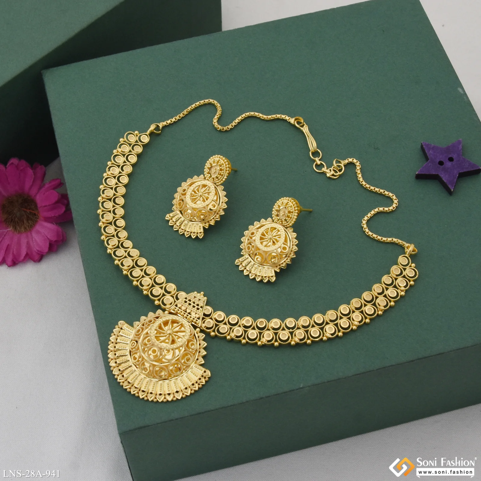 1 Gram Gold Plated Decorative Design Necklace Set for Women - Style A941 - Image 5