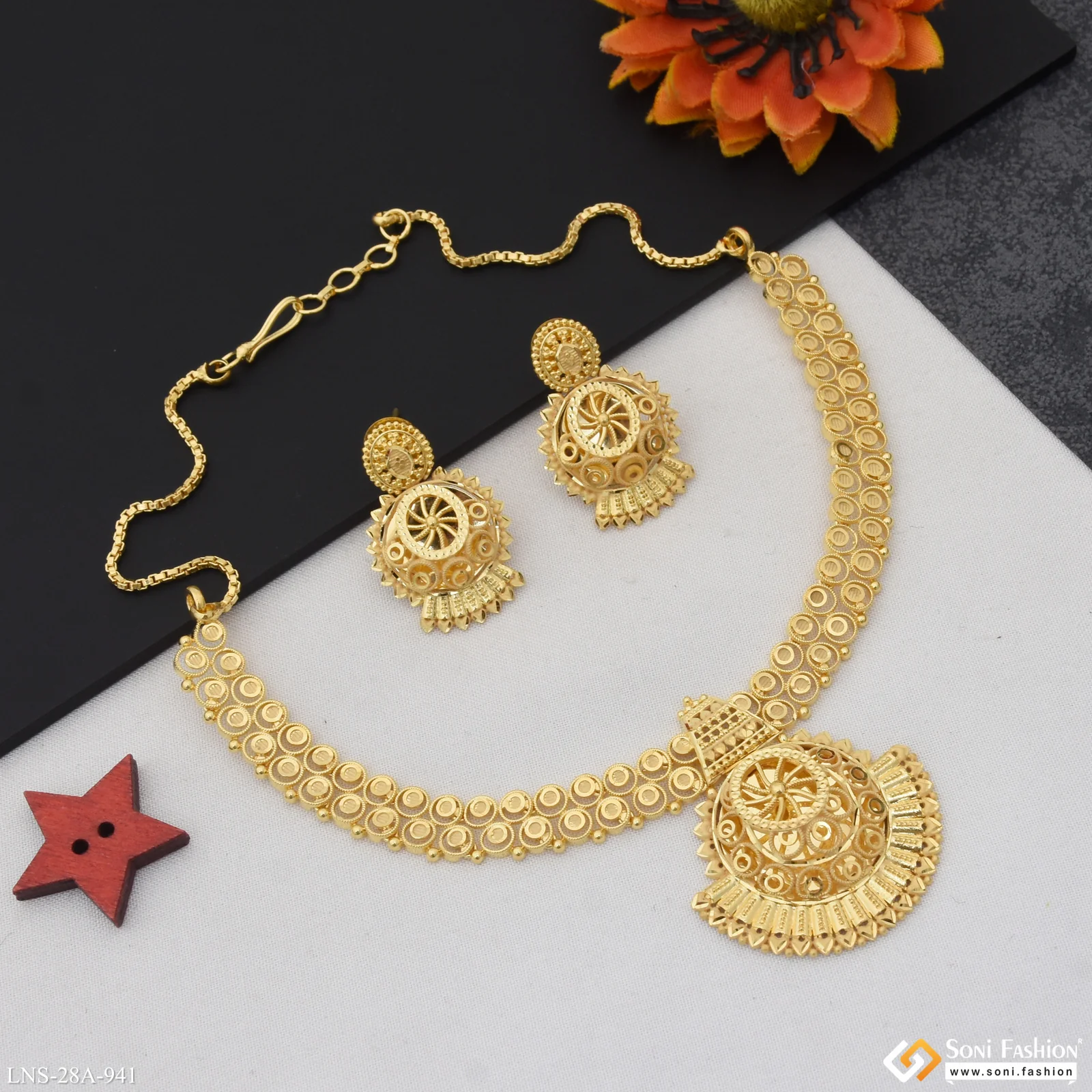 1 Gram Gold Plated Decorative Design Necklace Set for Women - Style A941 - Image 6