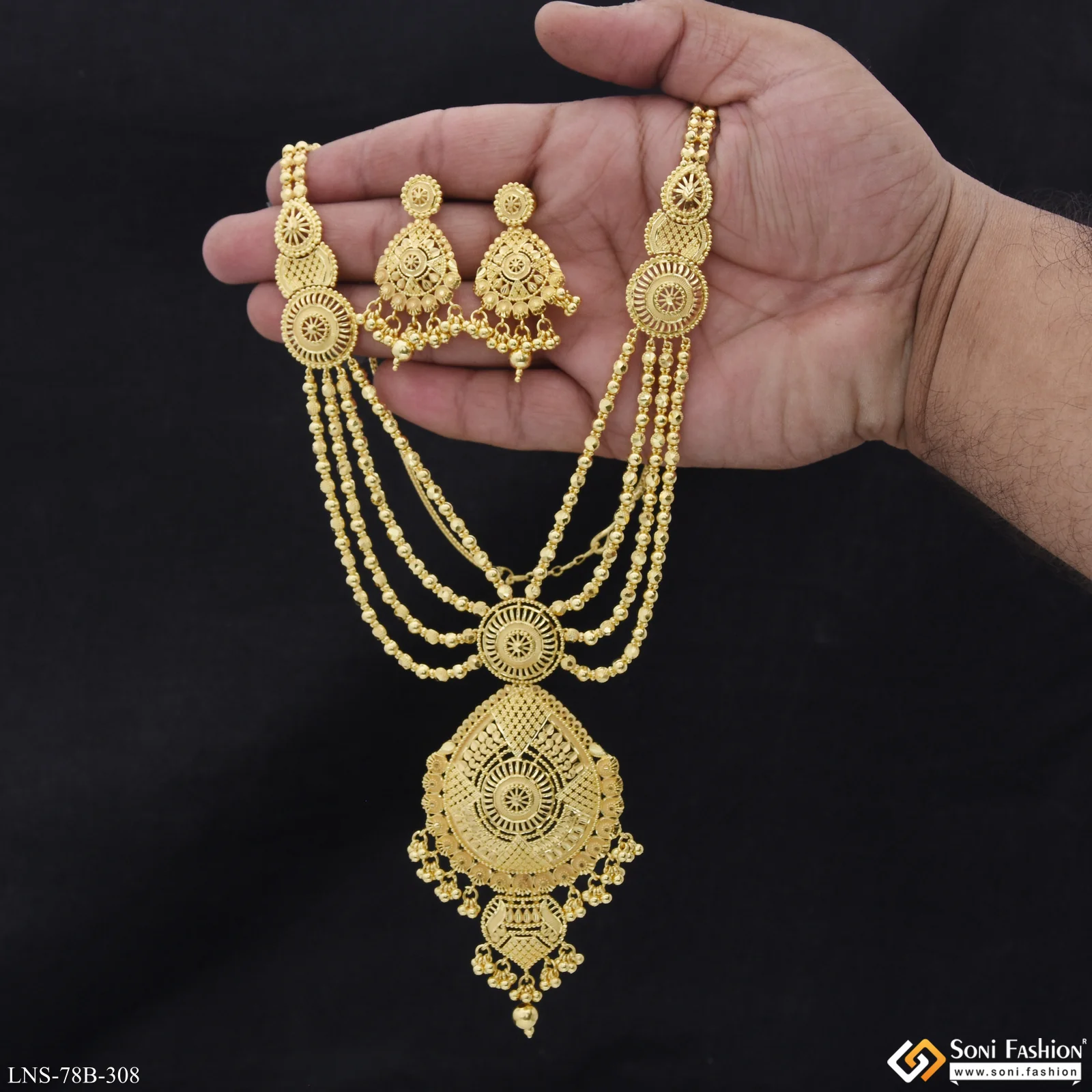 1 Gram Gold Plated Decorative Design Necklace Set for Women - Style B308 - Image 2