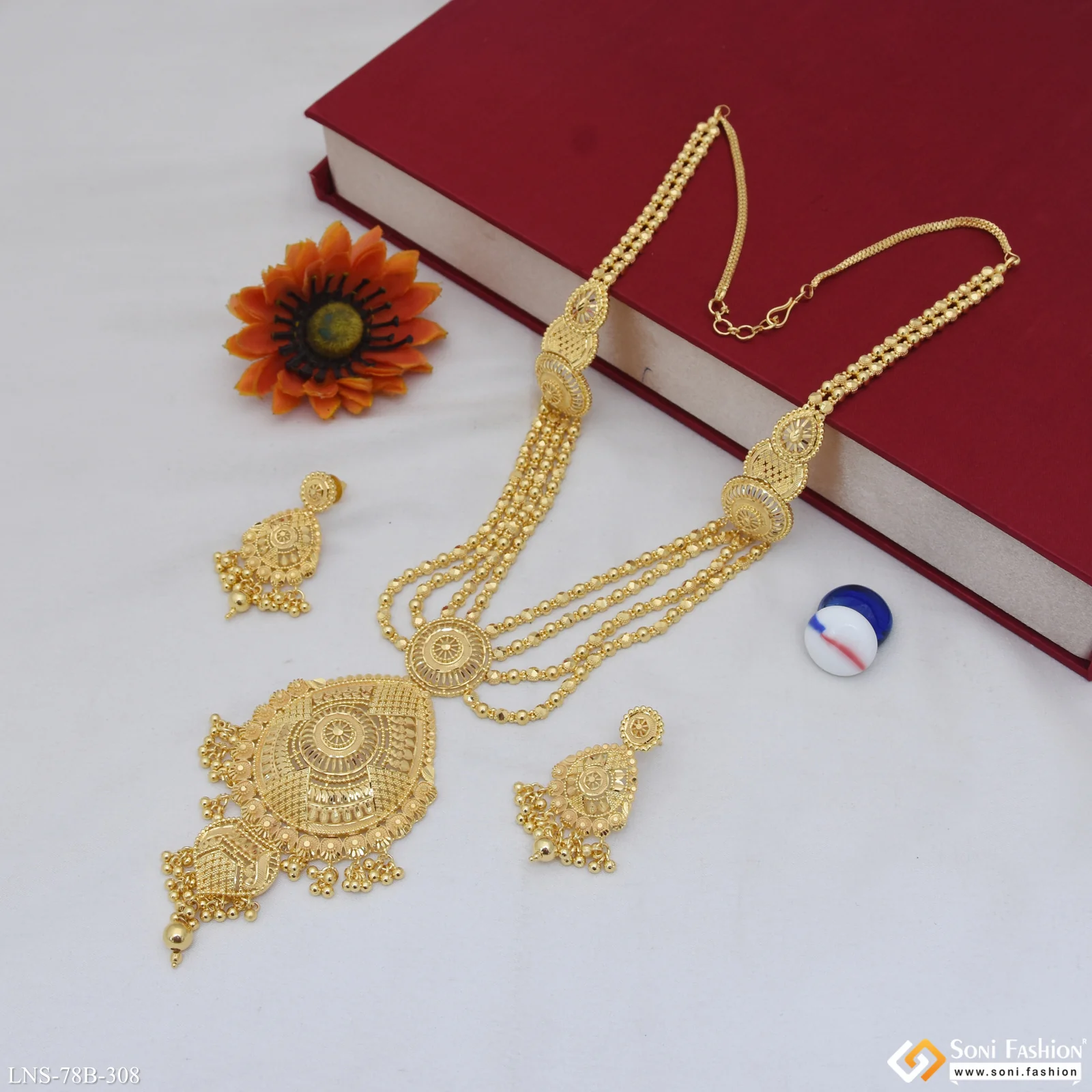 1 Gram Gold Plated Decorative Design Necklace Set for Women - Style B308 - Image 3