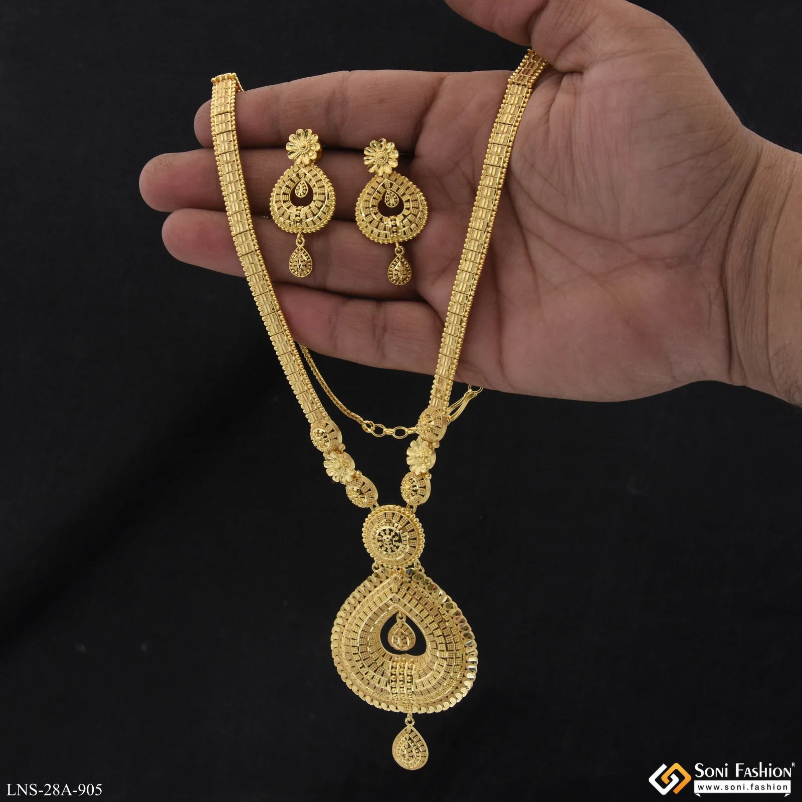 1 Gram Gold Plated Decorative Design Rani Haar Necklace Set for Women - Style A905 - Image 3