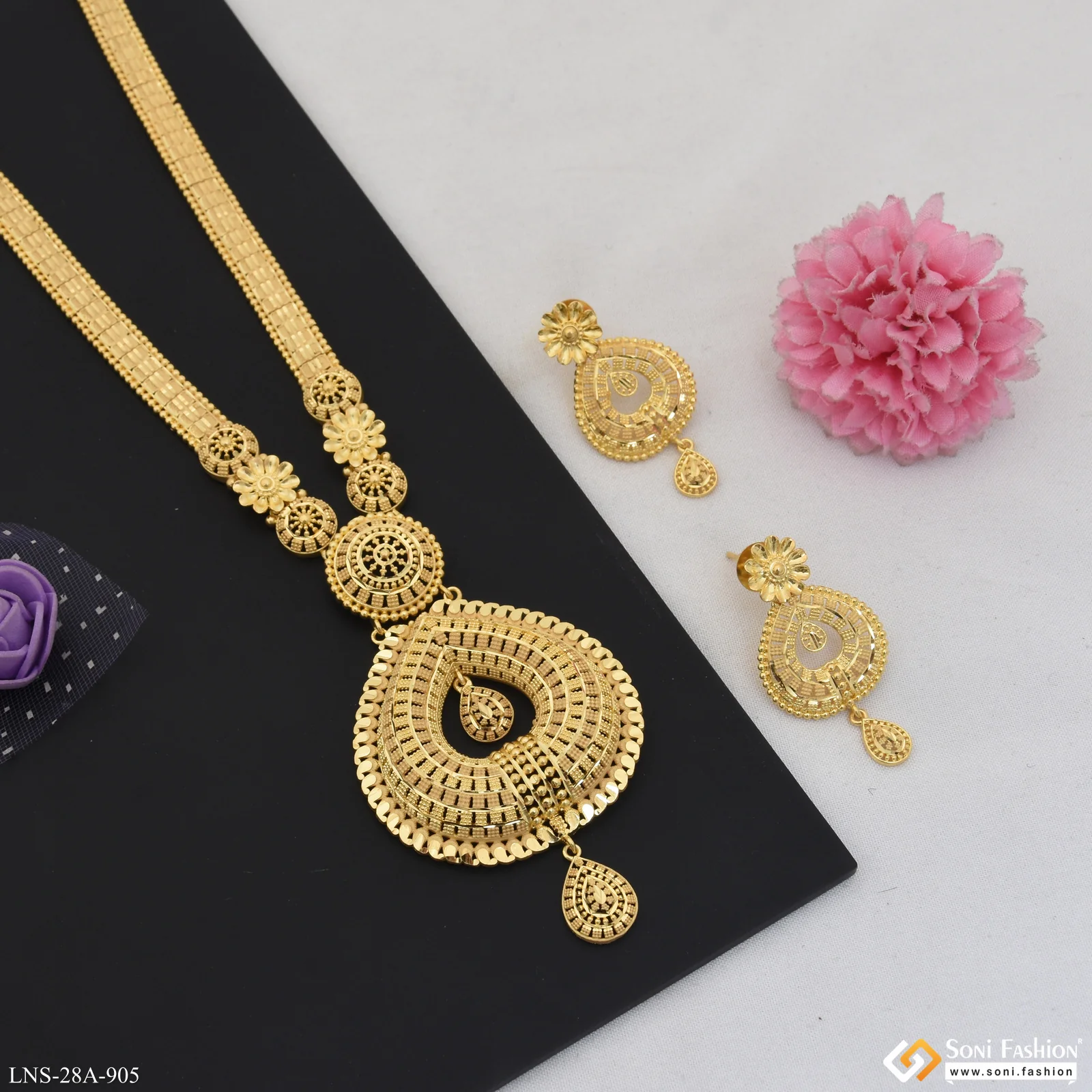 1 Gram Gold Plated Decorative Design Rani Haar Necklace Set for Women - Style A905 - Image 4