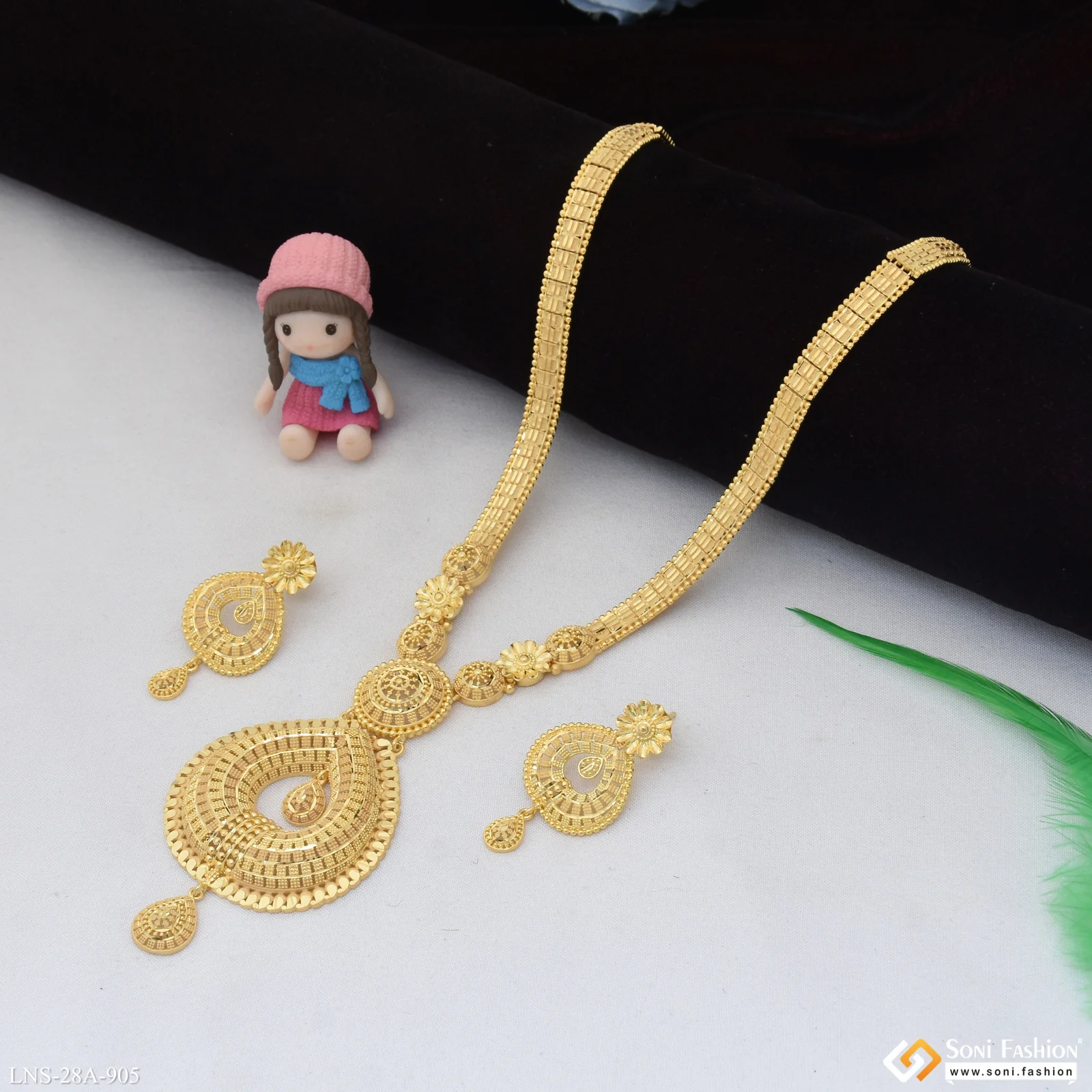1 Gram Gold Plated Decorative Design Rani Haar Necklace Set for Women - Style A905 - Image 5