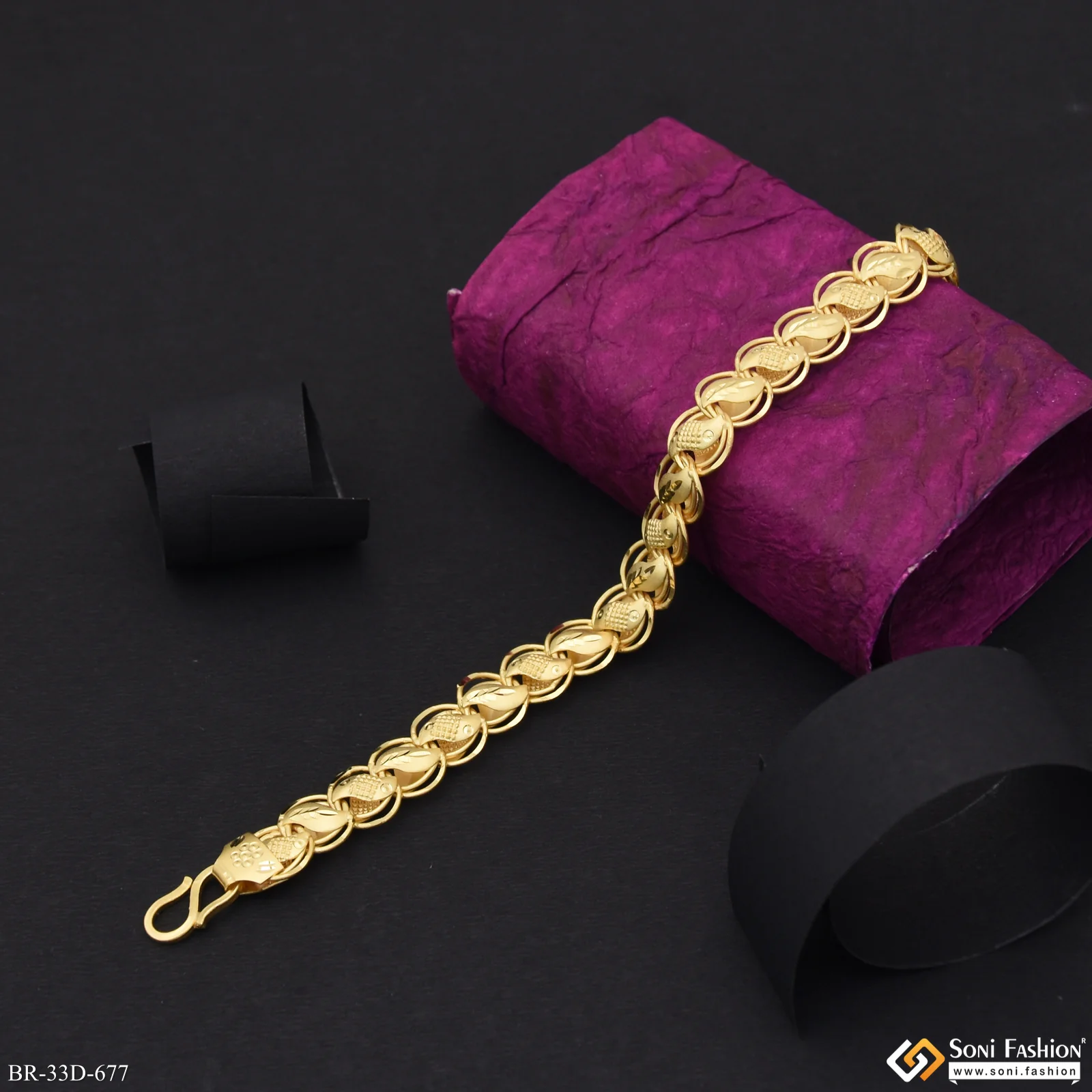 1 Gram Gold Plated Delicate Design Kohli Bracelet for Men - Style D677 - Image 3