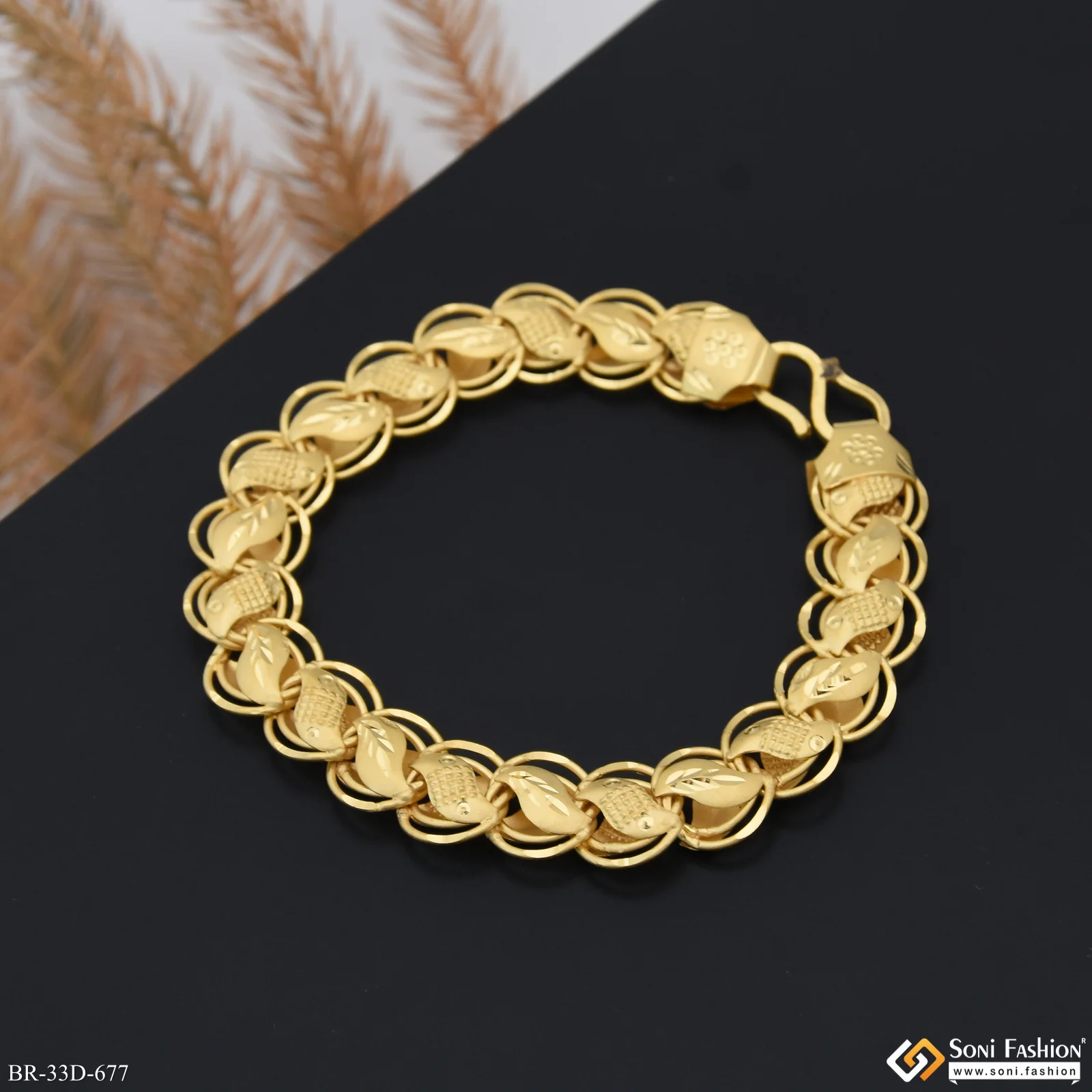 1 Gram Gold Plated Delicate Design Kohli Bracelet for Men - Style D677 - Image 5