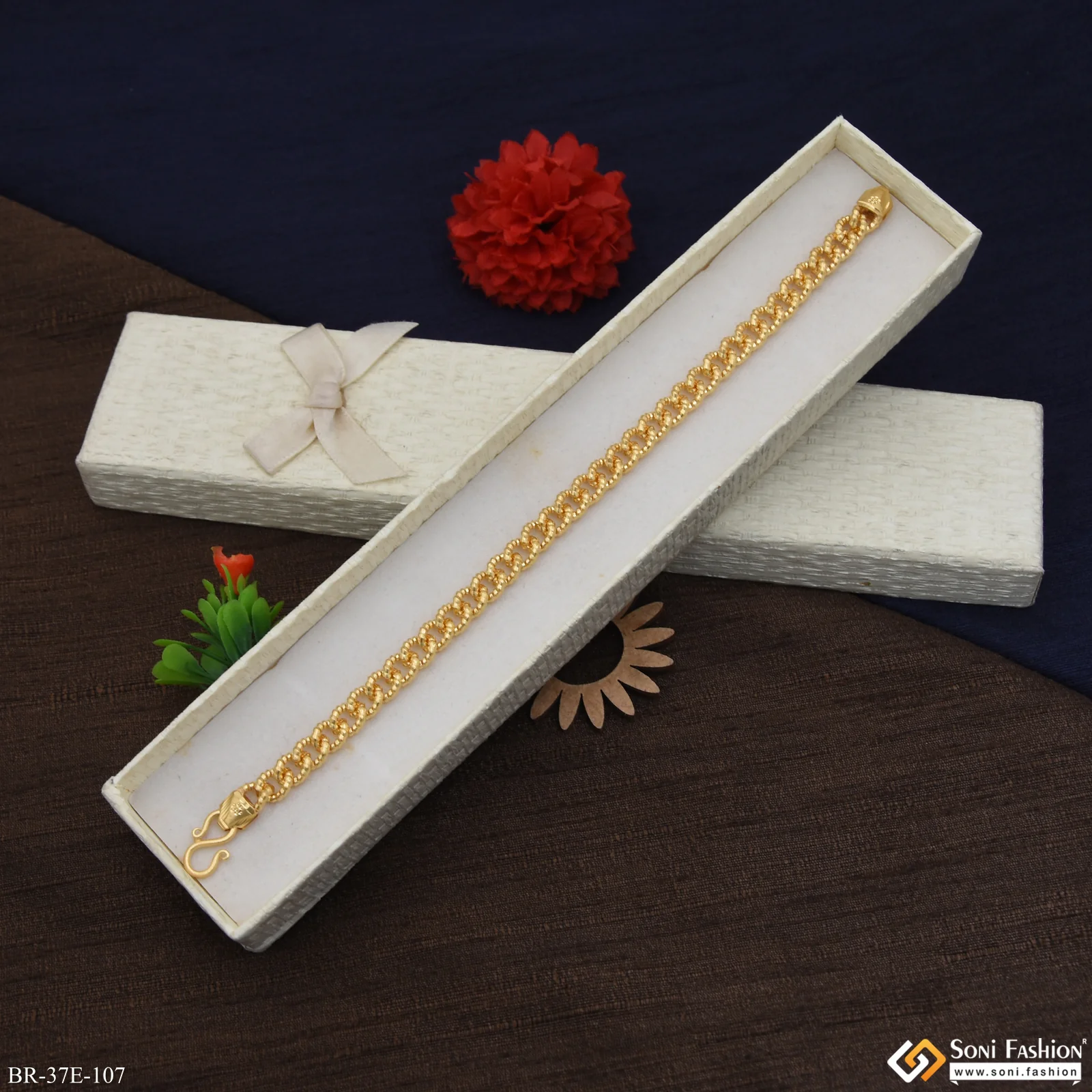 1 Gram Gold Plated Delicate Design Link Bracelet for Men - Style E107 - Image 6