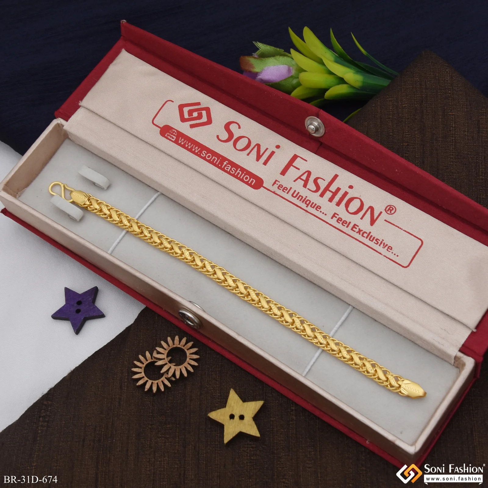 1 Gram Gold Plated Delicate Design Linked Bracelet For Men - Style D674