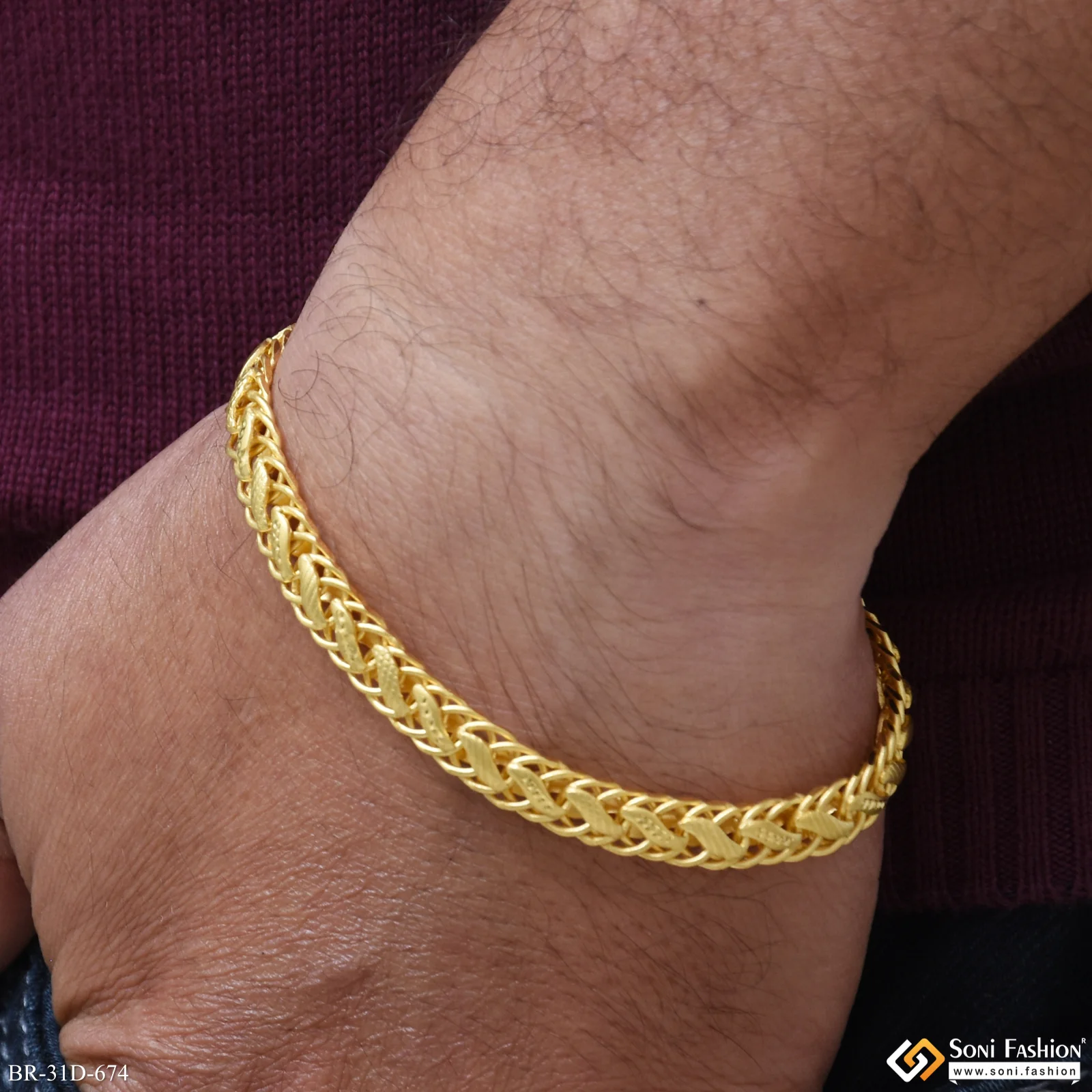 1 Gram Gold Plated Delicate Design Linked Bracelet For Men - Style D674 - Image 2