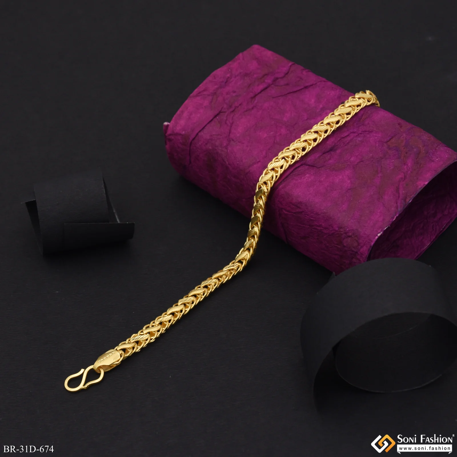 1 Gram Gold Plated Delicate Design Linked Bracelet For Men - Style D674 - Image 4