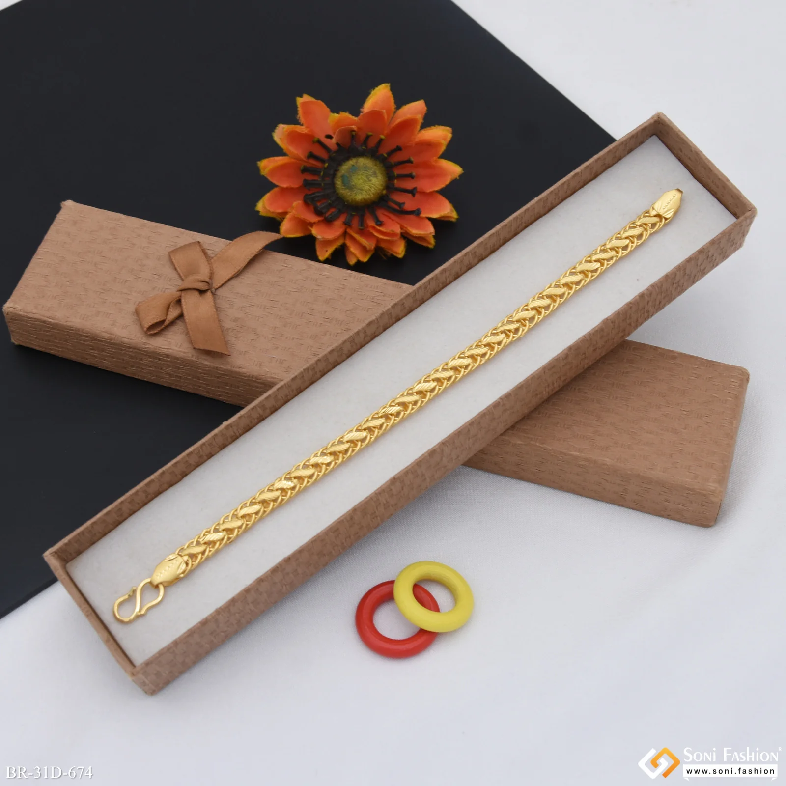 1 Gram Gold Plated Delicate Design Linked Bracelet For Men - Style D674 - Image 5