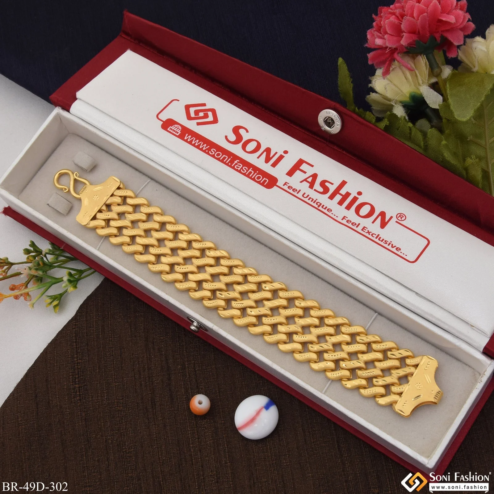 1 Gram Gold Plated Delicate Design Pokal Bracelet for Men - Style D302 - Image 2