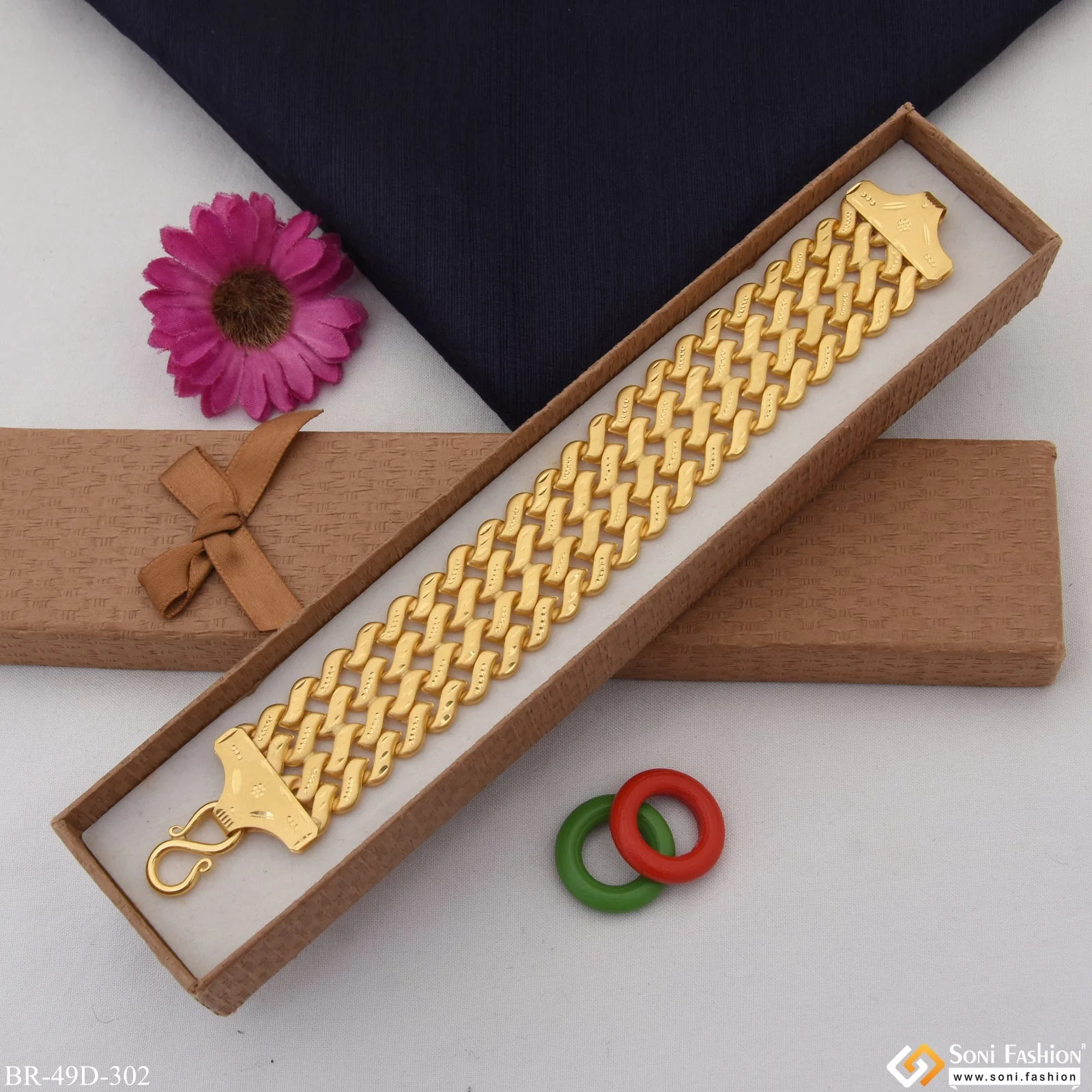 1 Gram Gold Plated Delicate Design Pokal Bracelet for Men - Style D302 - Image 6