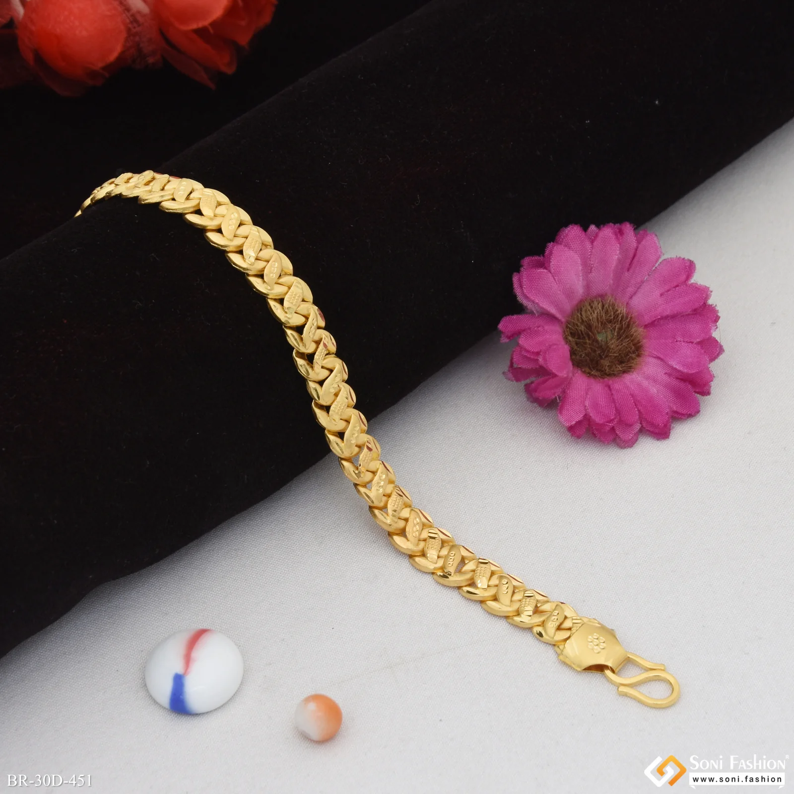 1 Gram Gold Plated Delicate Design Pokal Bracelet for Men - Style D451 - Image 3