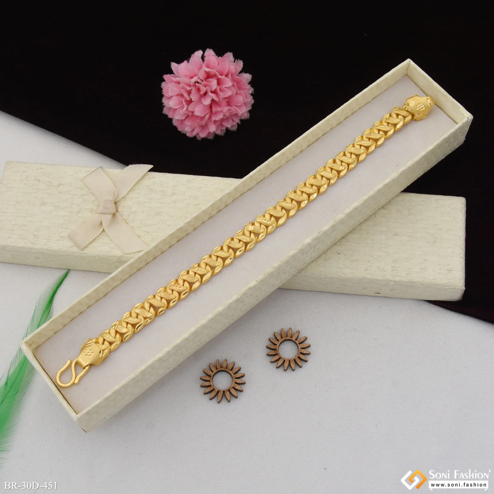 1 Gram Gold Plated Delicate Design Pokal Bracelet for Men - Style D451 - Image 4