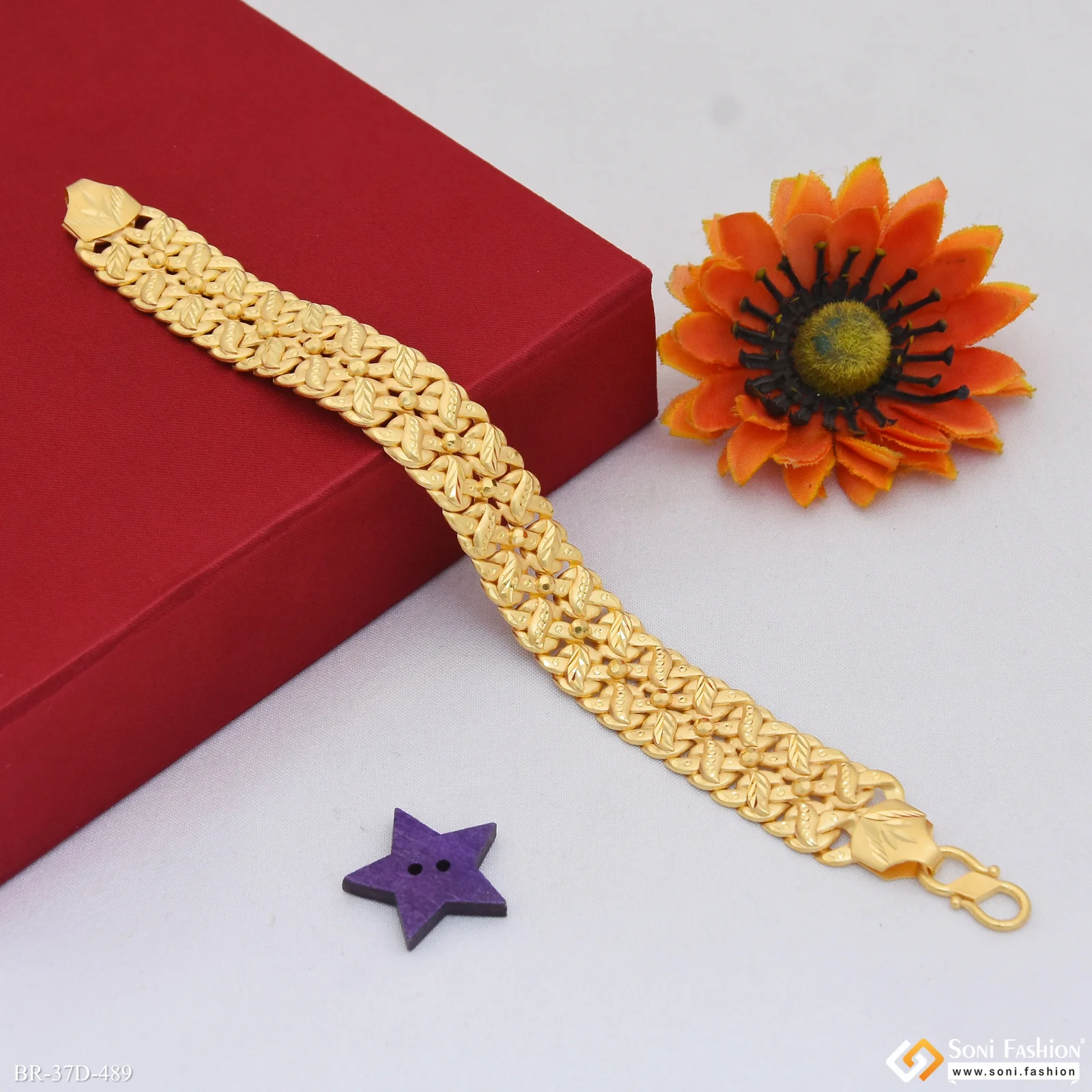 1 Gram Gold Plated Delicate Design Pokal Bracelet for Men - Style D489 - Image 5