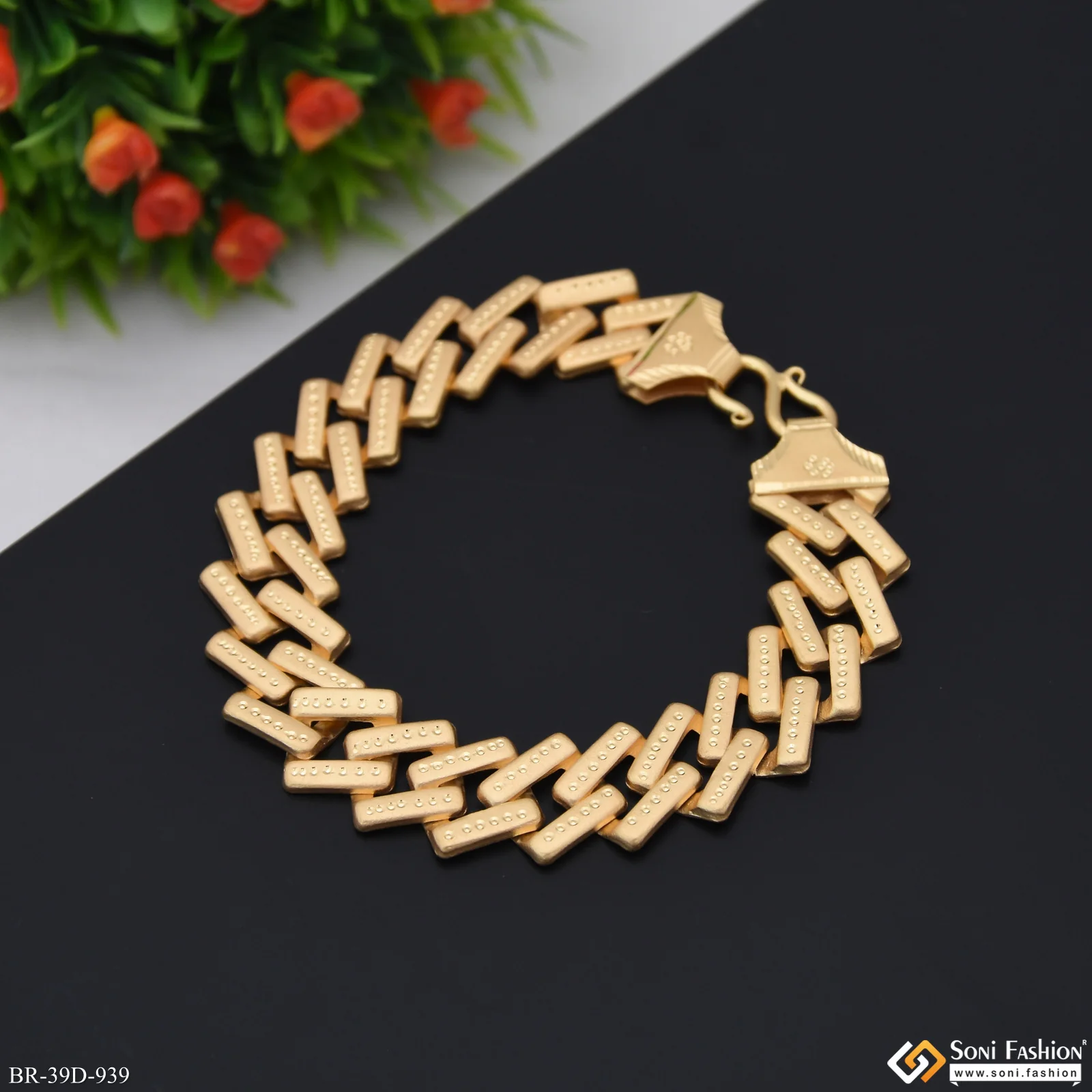 1 Gram Gold Plated Delicate Design Pokal Bracelet for Men - Style D939 - Image 3