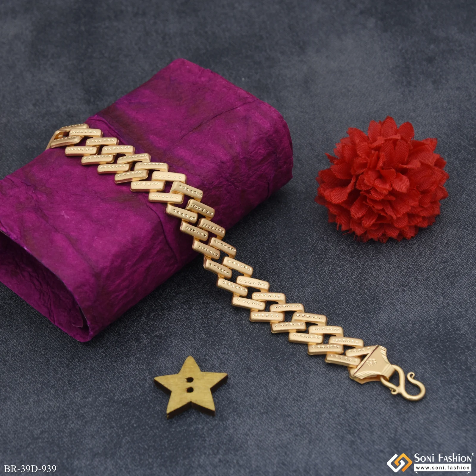1 Gram Gold Plated Delicate Design Pokal Bracelet for Men - Style D939 - Image 4