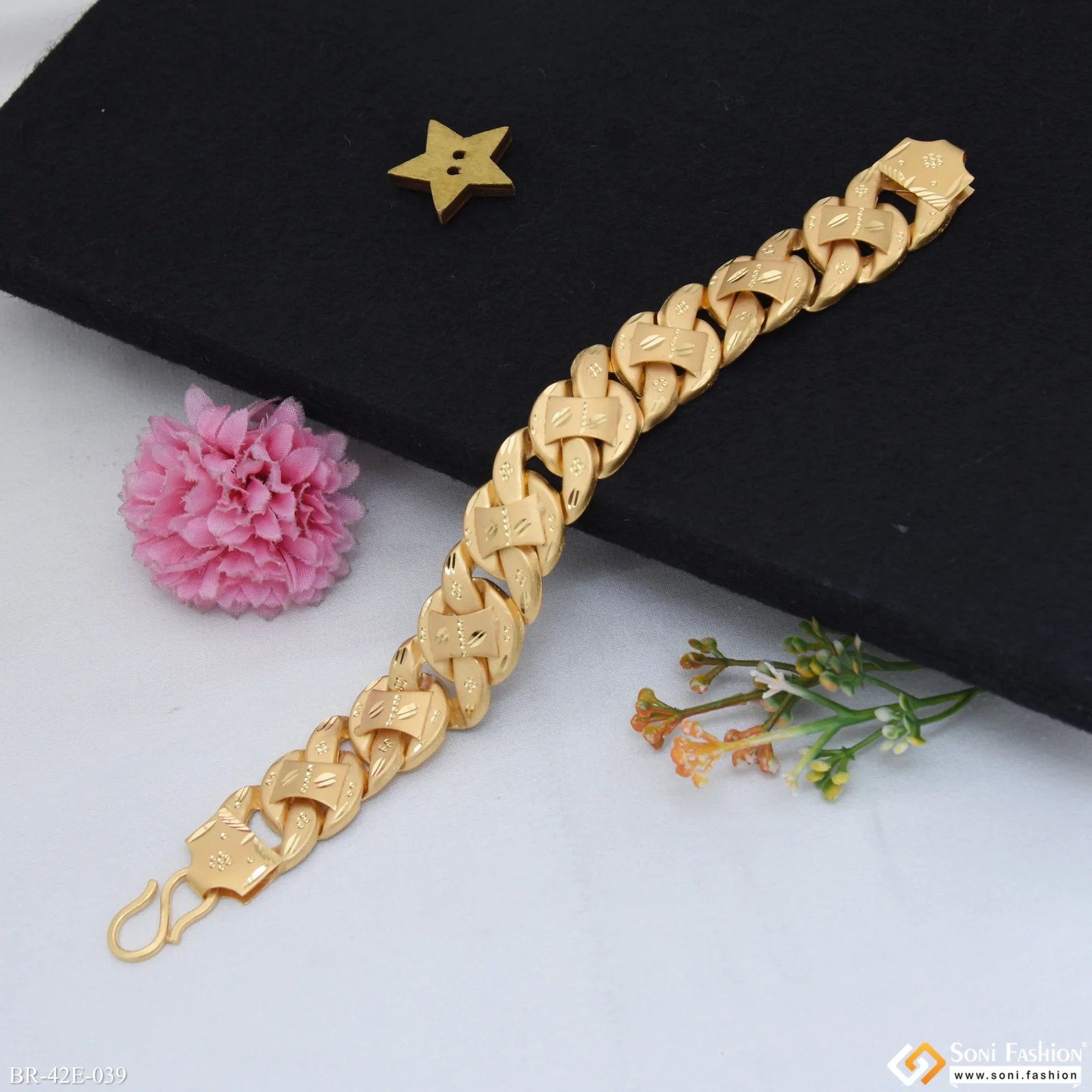1 Gram Gold Plated Delicate Design Pokal Bracelet for Men - Style E039 - Image 4