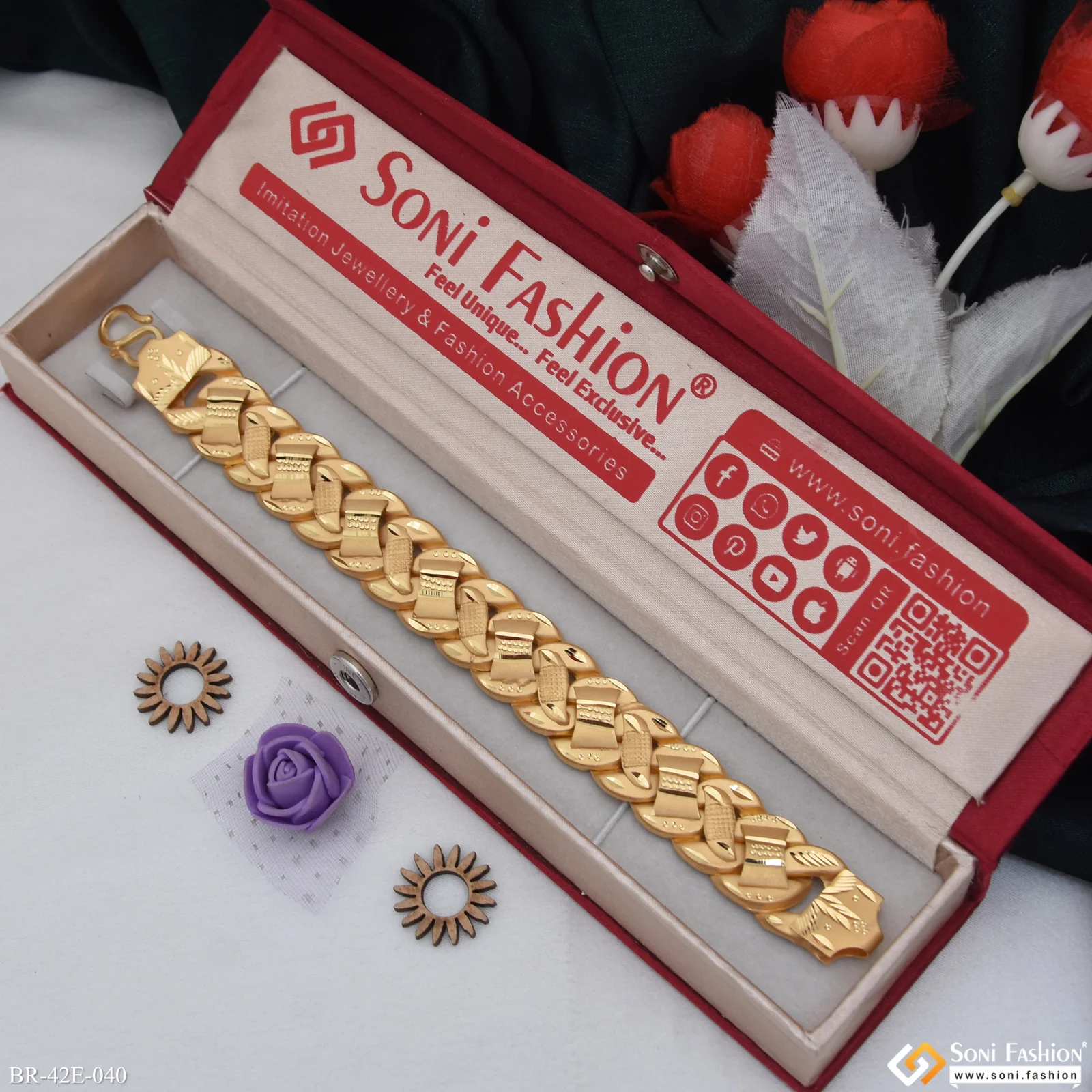 1 Gram Gold Plated Delicate Design Pokal Bracelet for Men - Style E040 - Image 2