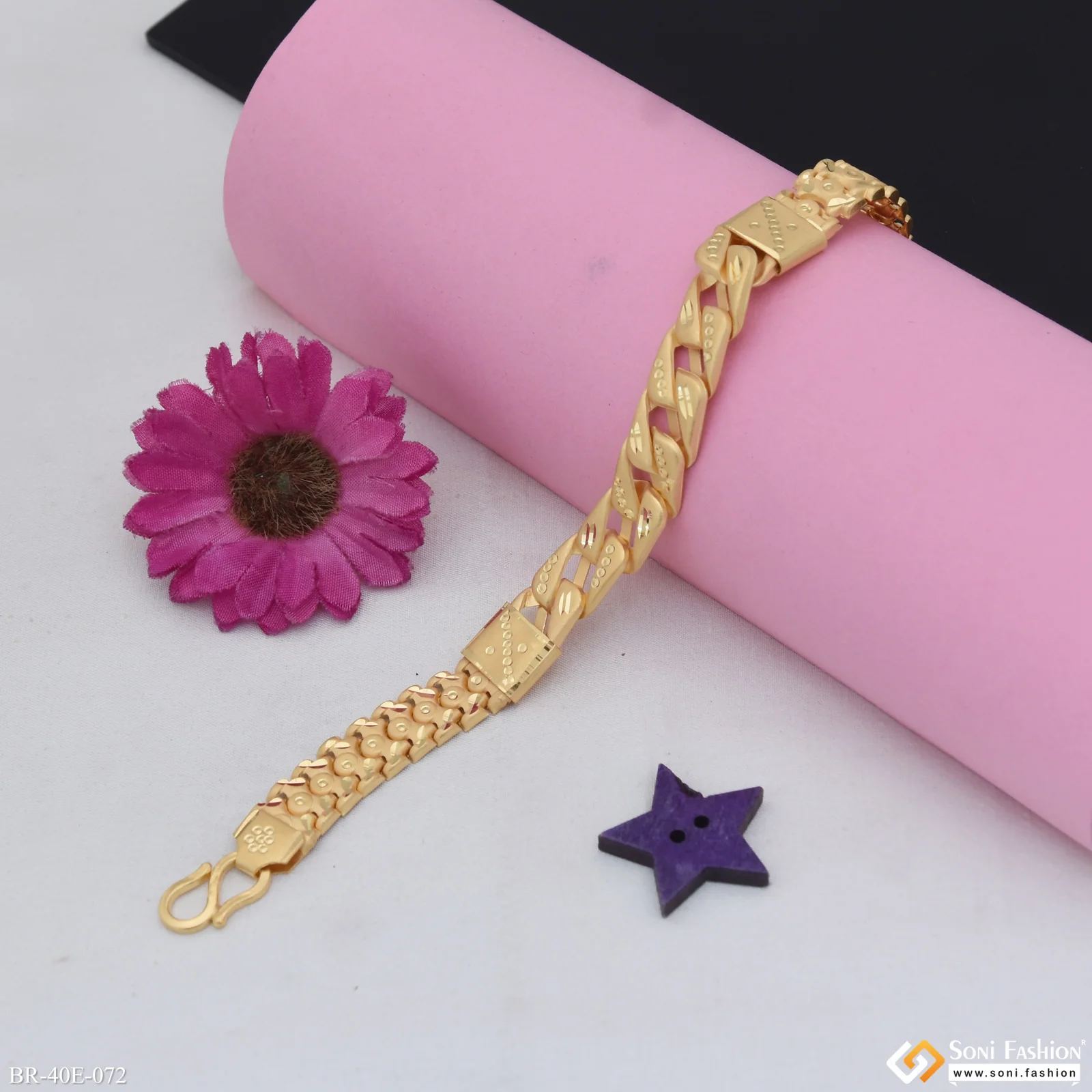 1 Gram Gold Plated Delicate Design Pokal Bracelet for Men - Style E072 - Image 3