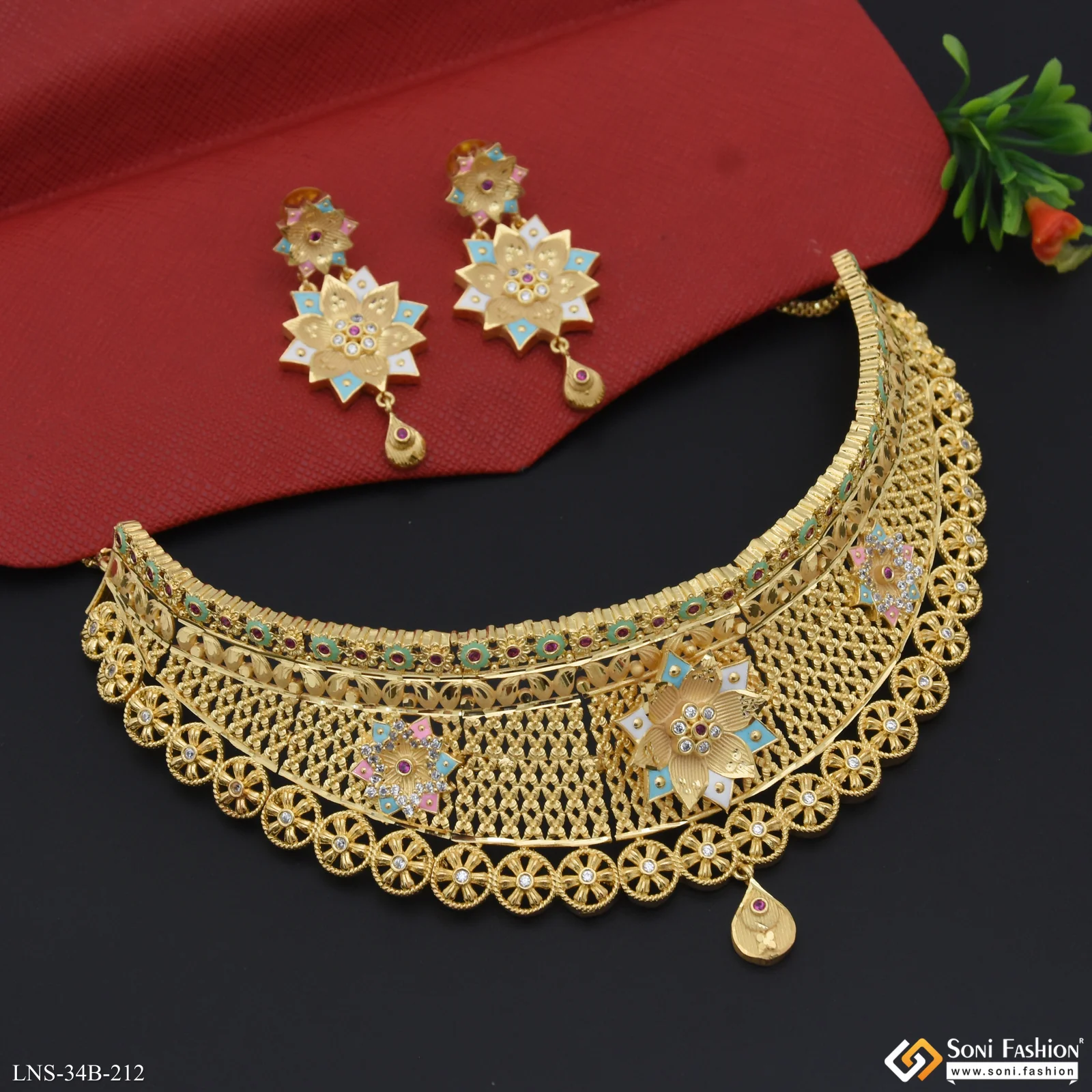 1 Gram Gold Plated Designer Choker Necklace Set for Women - Style B212 - Image 3