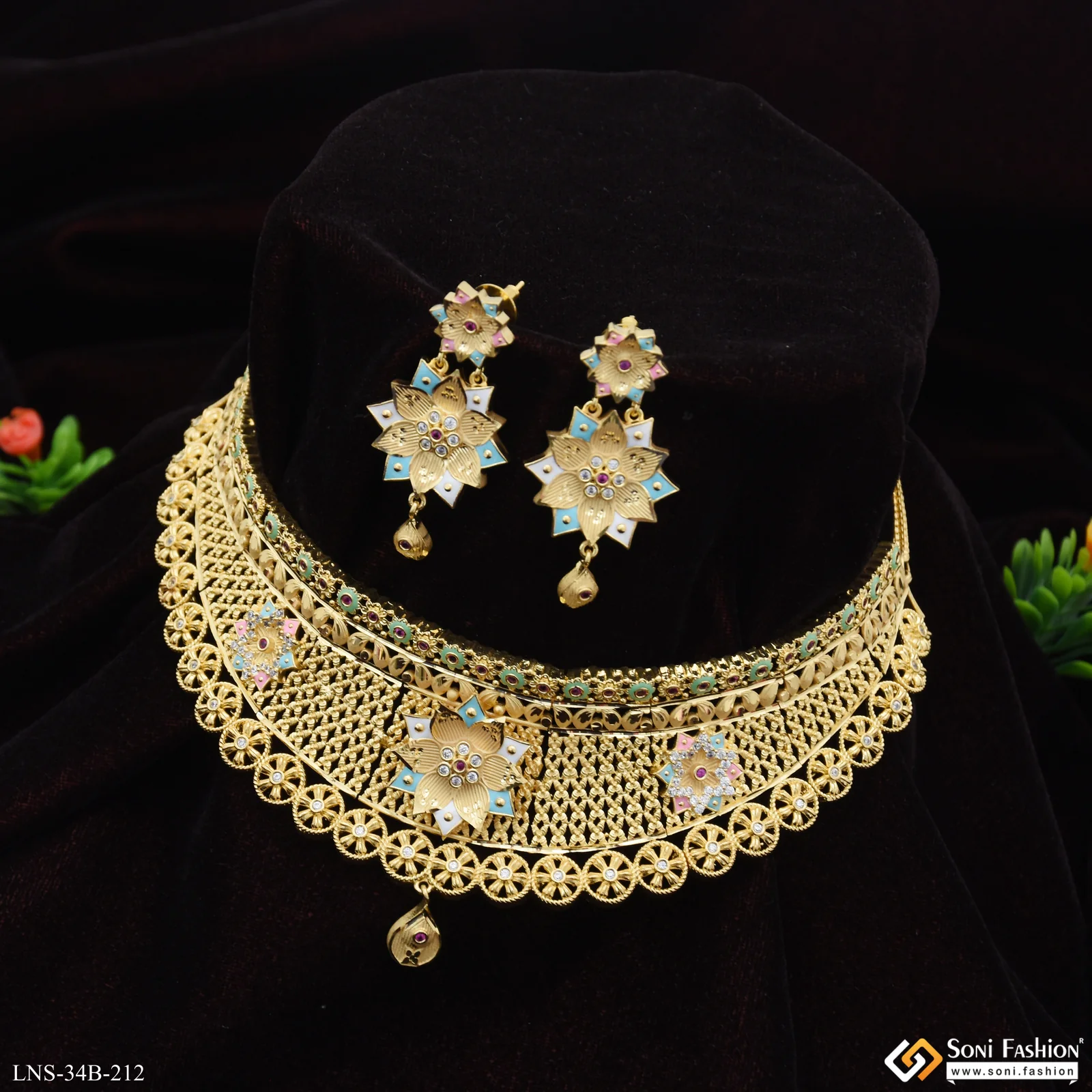1 Gram Gold Plated Designer Choker Necklace Set for Women - Style B212 - Image 4