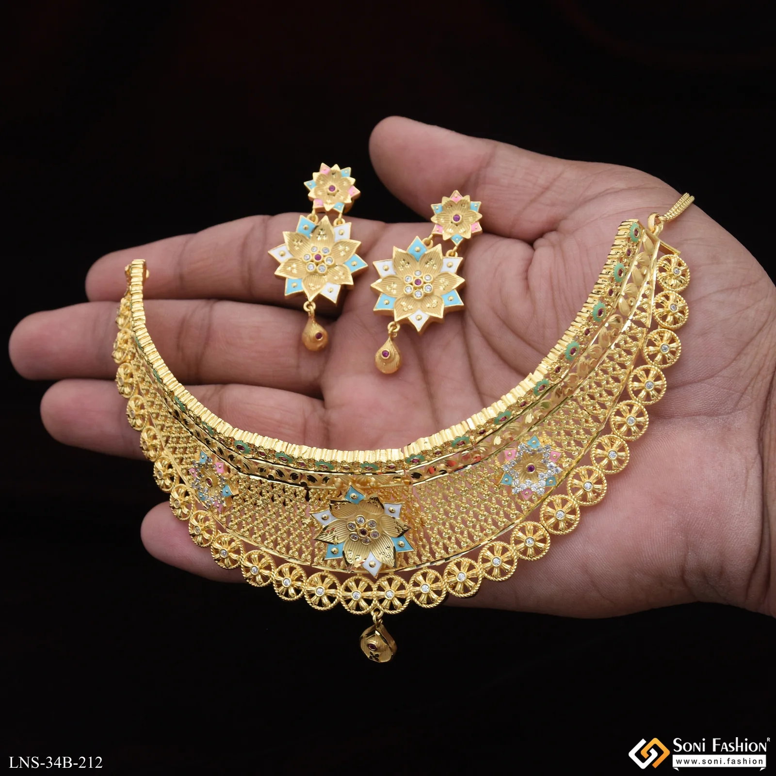 1 Gram Gold Plated Designer Choker Necklace Set for Women - Style B212 - Image 5