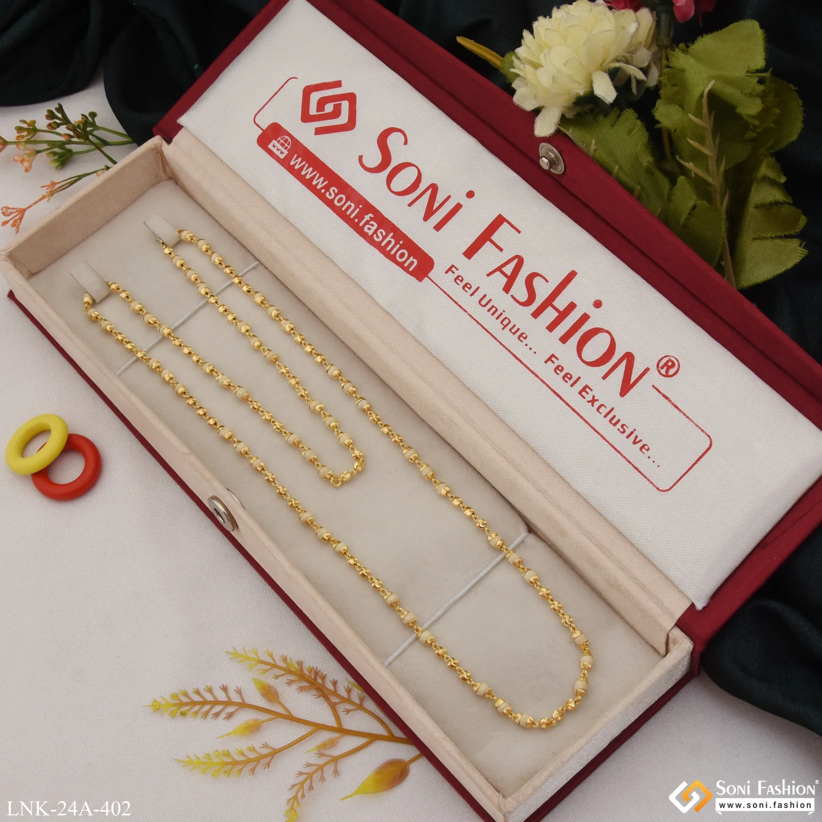 1 Gram Gold Plated Designer Classic Design Tulsi Mala for Women - Style A402 - Image 3