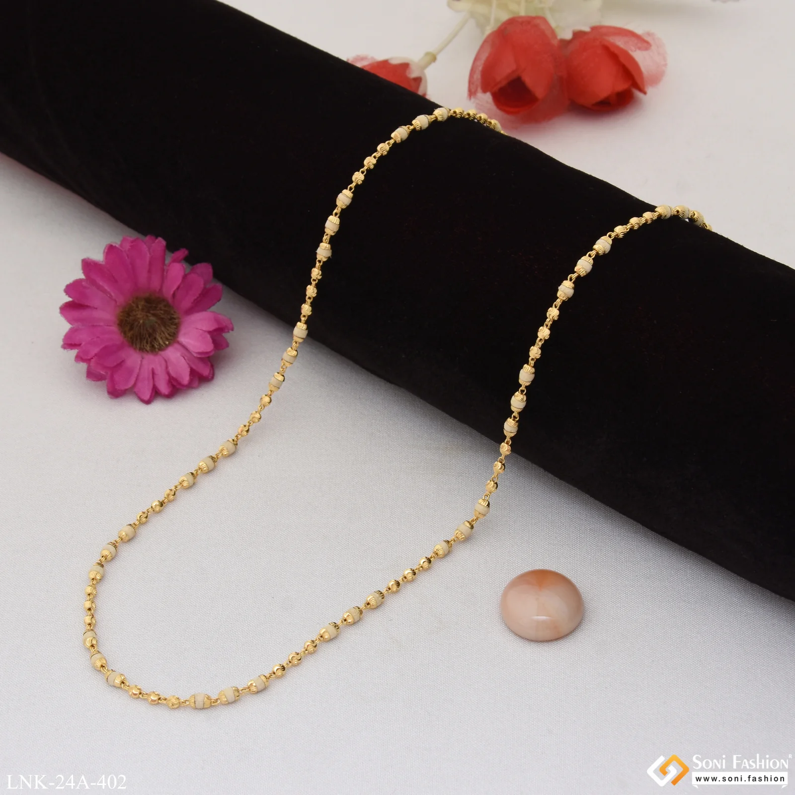 1 Gram Gold Plated Designer Classic Design Tulsi Mala for Women - Style A402 - Image 5
