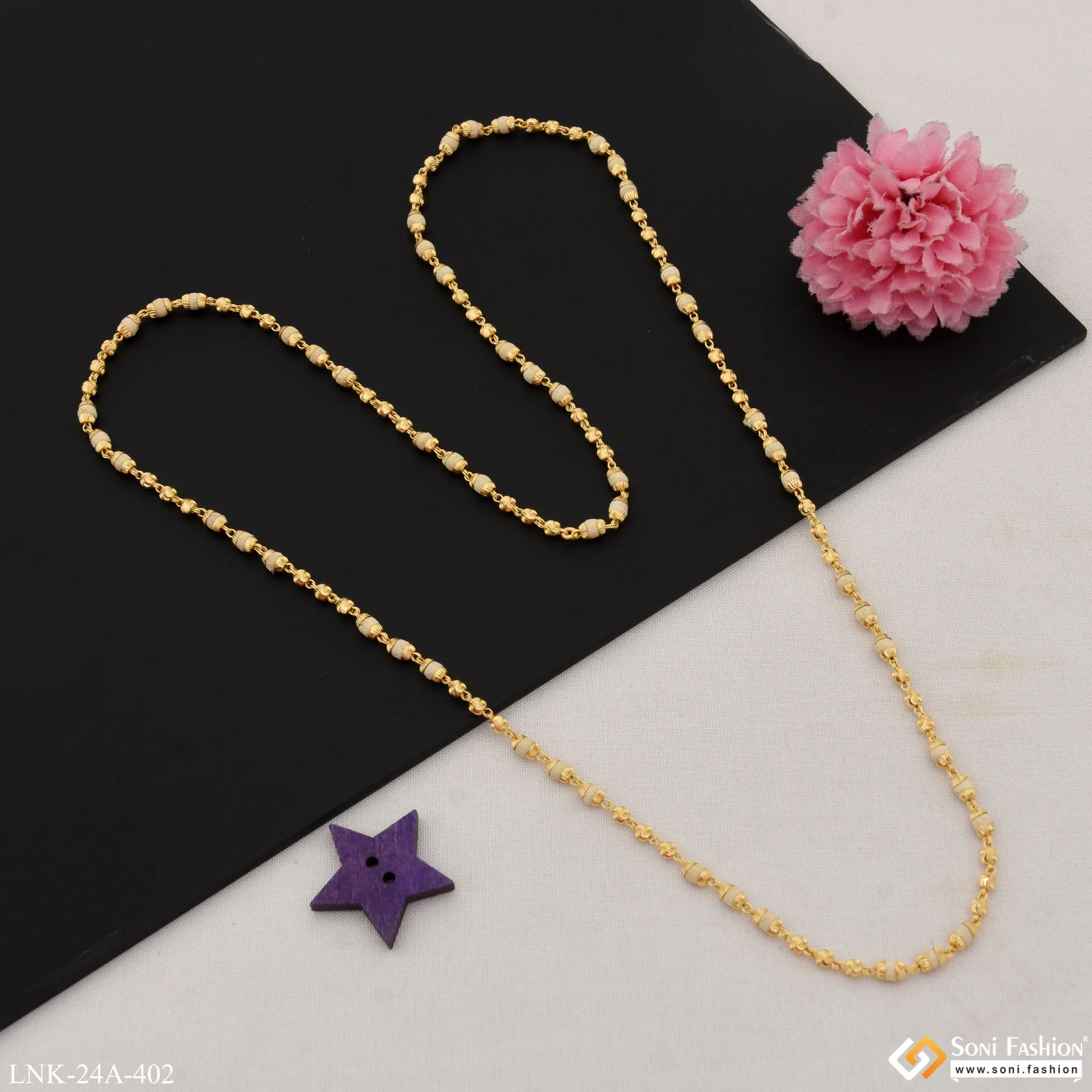 1 Gram Gold Plated Designer Classic Design Tulsi Mala for Women - Style A402 - Image 7