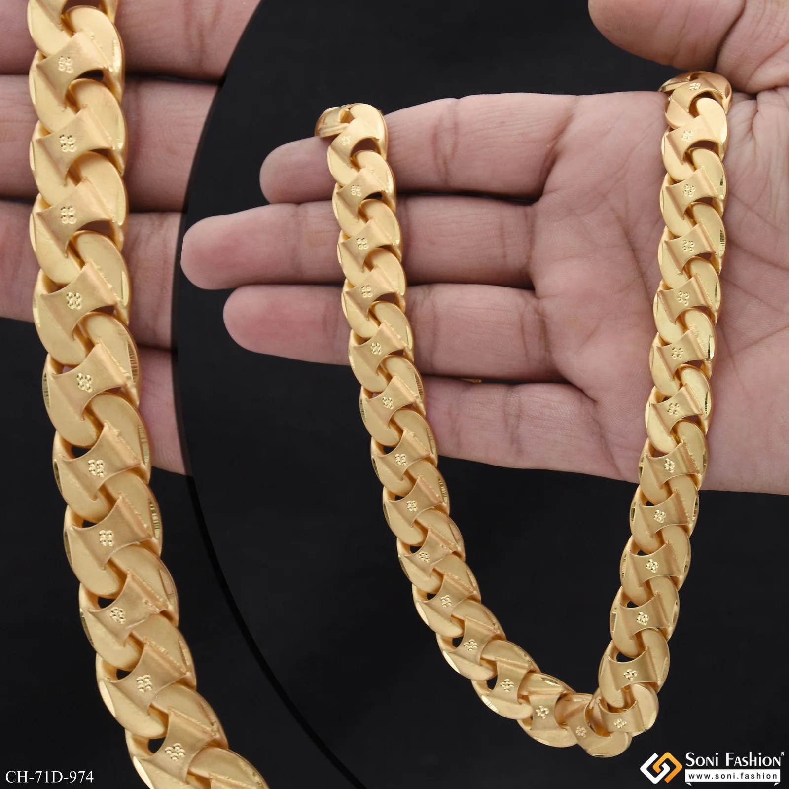 1 Gram Gold Plated Designer Design Best Quality Pokal Chain for Men - Style D974