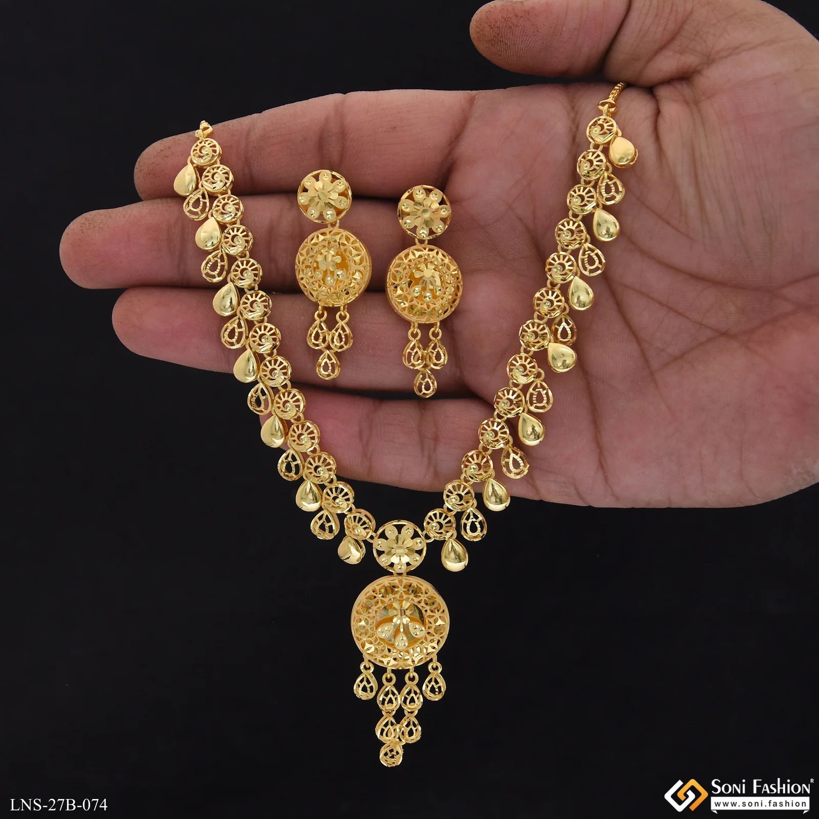 1 Gram Gold Plated Designer Necklace Set for Women - Style B074 - Image 2