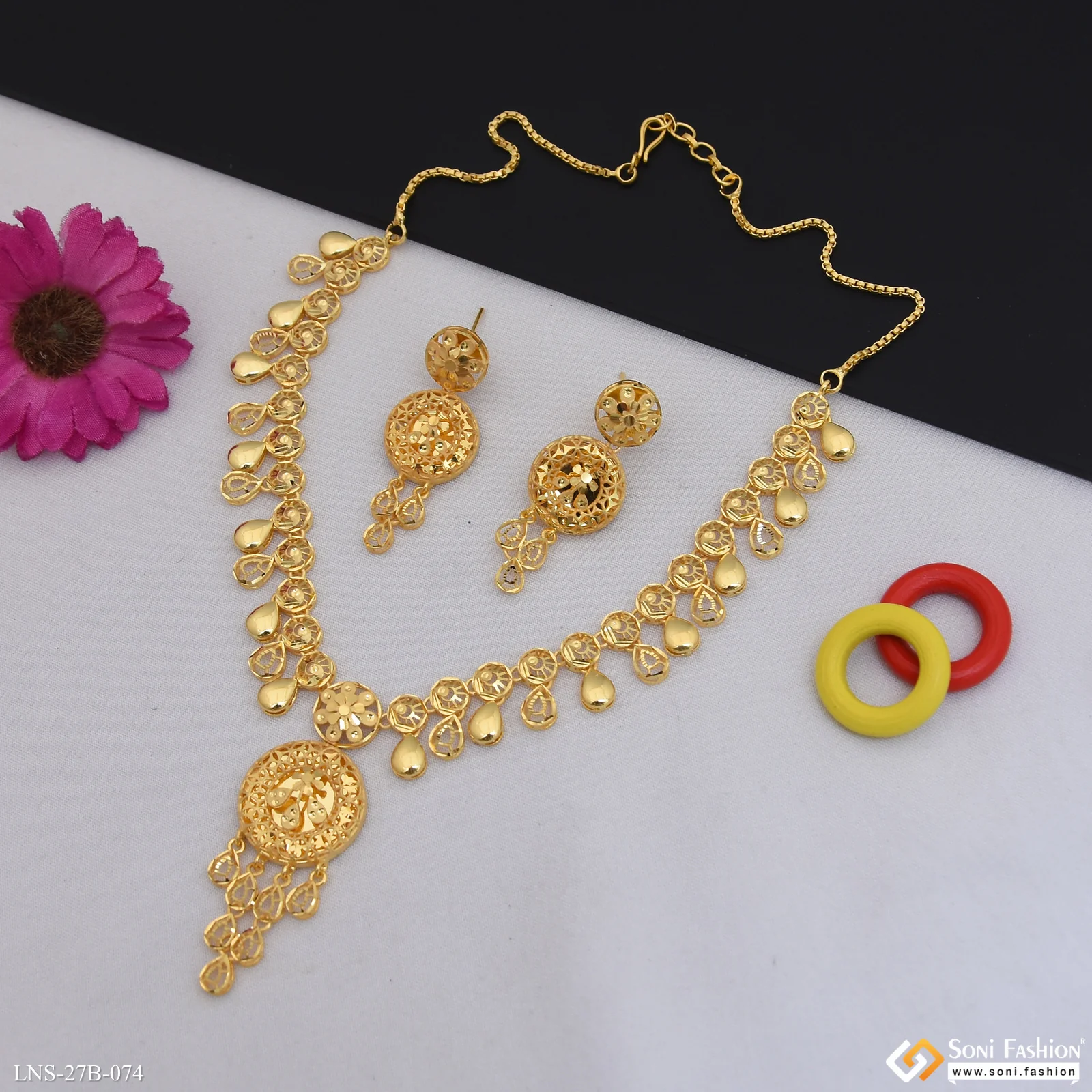 1 Gram Gold Plated Designer Necklace Set for Women - Style B074 - Image 3